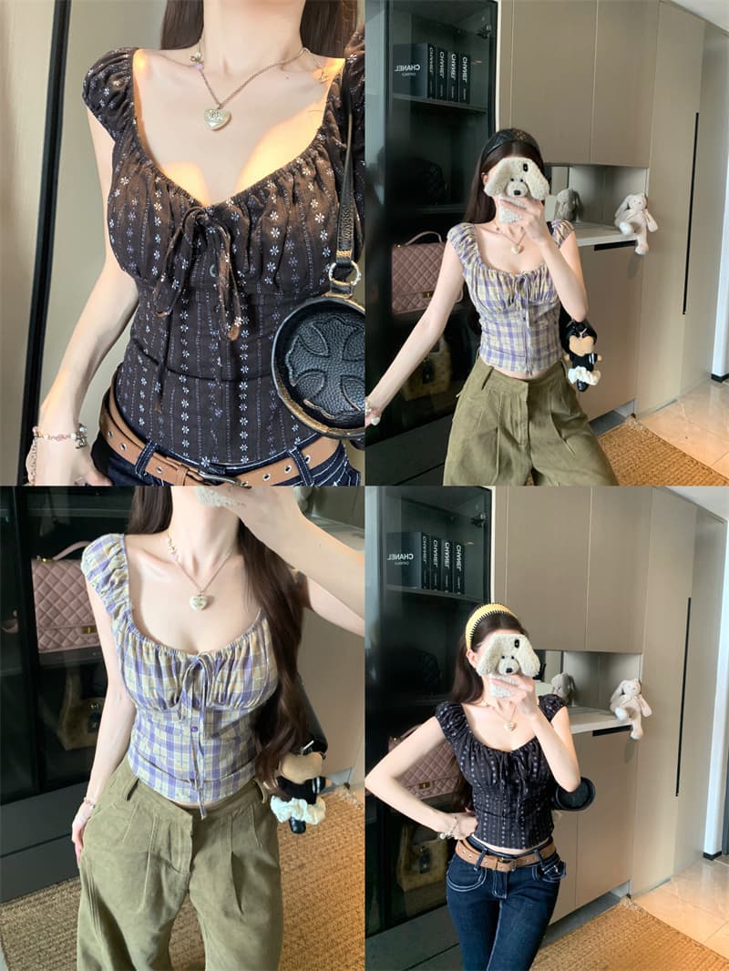 실사 정가 레트로 절묘한 센스 작은 대중 광장 칼라 레이스업 순수한 욕망 허리 수축 맨위 상세 이미지 6