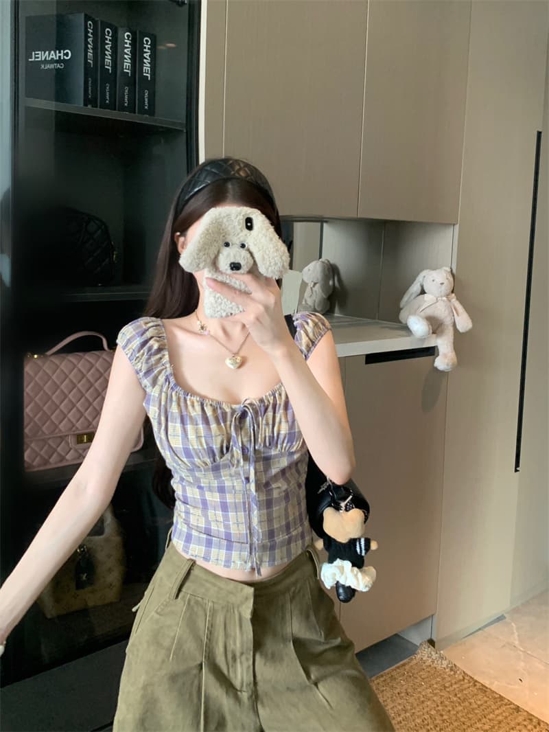 실사 정가 레트로 절묘한 센스 작은 대중 광장 칼라 레이스업 순수한 욕망 허리 수축 맨위 상세 이미지 14