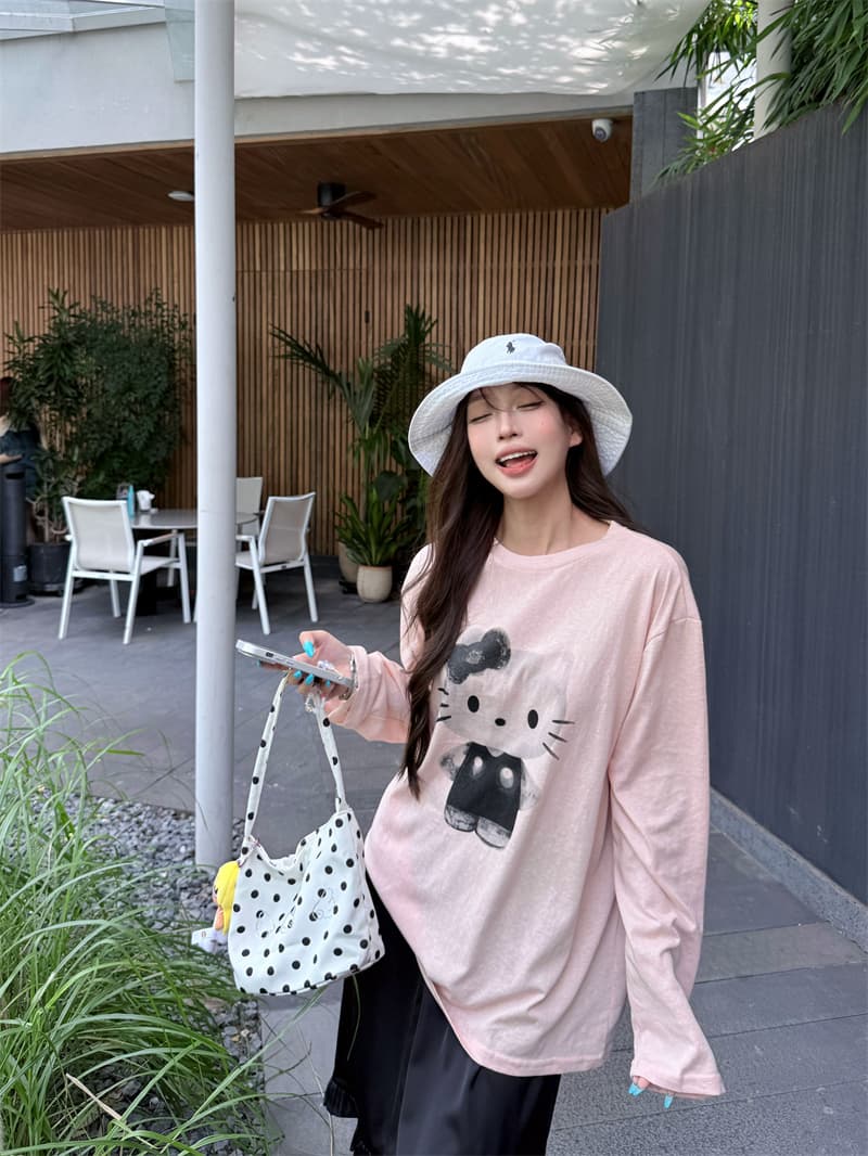 실사 정가 그림 모두에서 세부 정보 루즈핏 자외선 차단 긴팔 티셔츠 맨위 아세트산 반 스커트 두 조각 여성 세트 상세 이미지 5