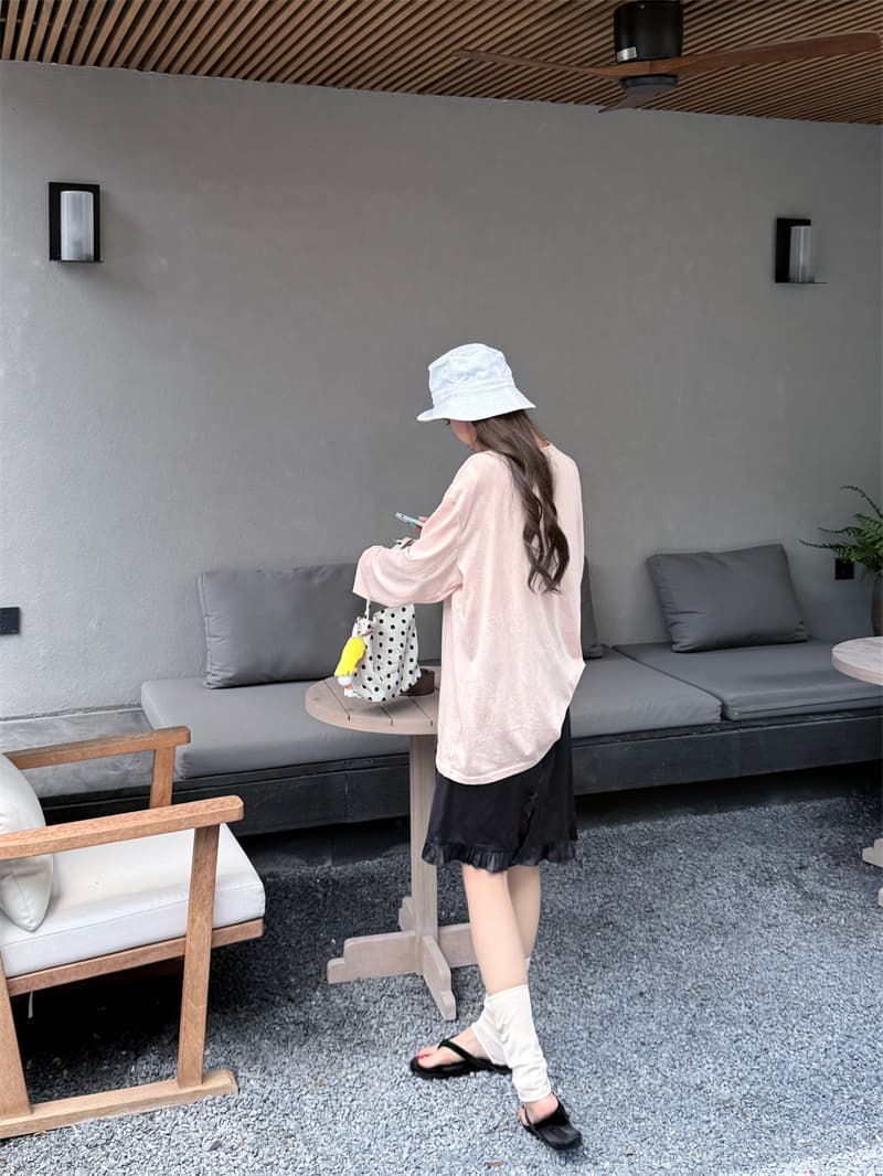 실사 정가 그림 모두에서 세부 정보 루즈핏 자외선 차단 긴팔 티셔츠 맨위 아세트산 반 스커트 두 조각 여성 세트 상세 이미지 14