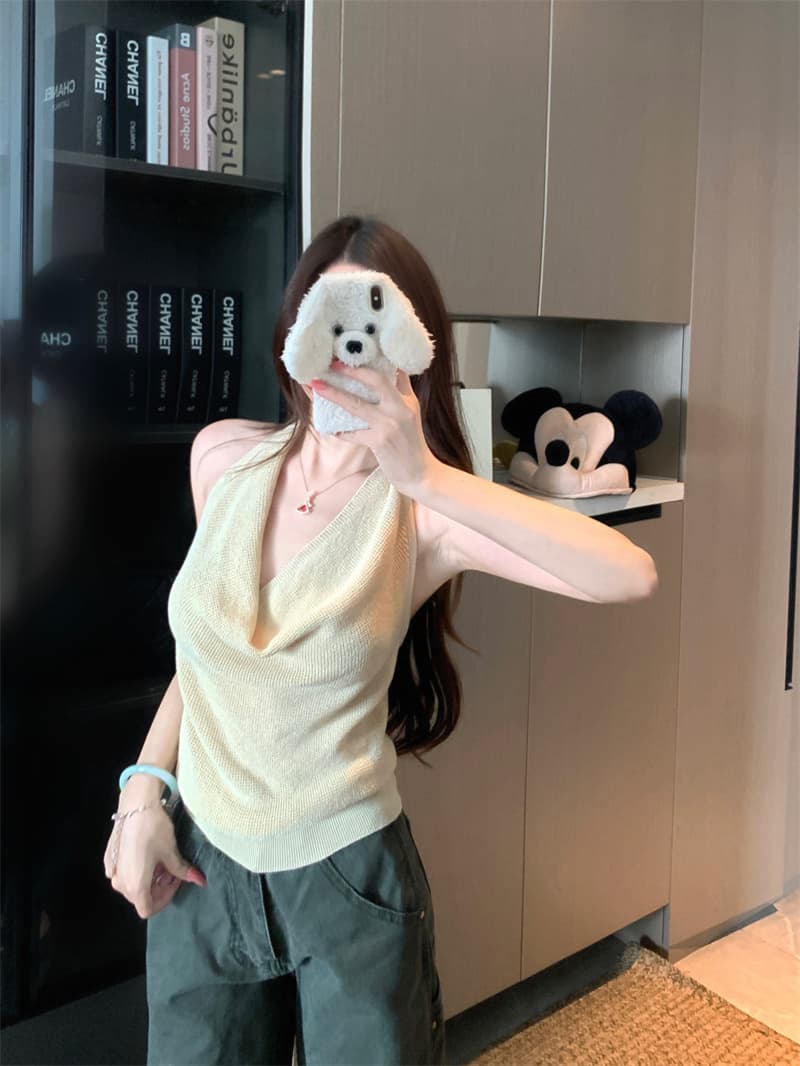 실사 정가 한 부서 미니멀리즘 순수한 욕망 센스 캐주얼 행침 목 니트 조끼 여성 여름 슬림해 보이는 맨위 여성 이미지 2