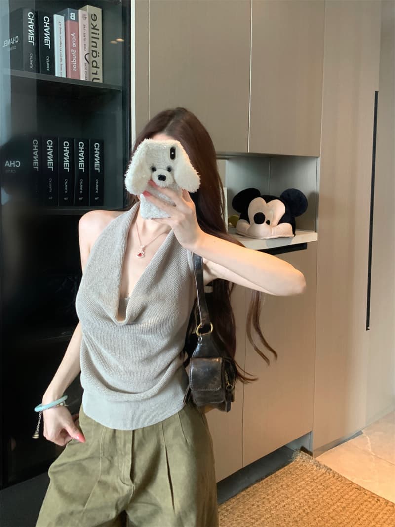 실사 정가 한 부서 미니멀리즘 순수한 욕망 센스 캐주얼 행침 목 니트 조끼 여성 여름 슬림해 보이는 맨위 여성 상세 이미지 1