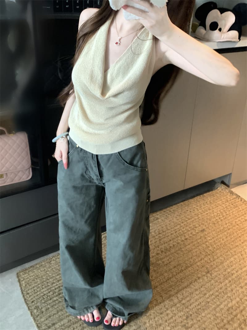 실사 정가 한 부서 미니멀리즘 순수한 욕망 센스 캐주얼 행침 목 니트 조끼 여성 여름 슬림해 보이는 맨위 여성 상세 이미지 15