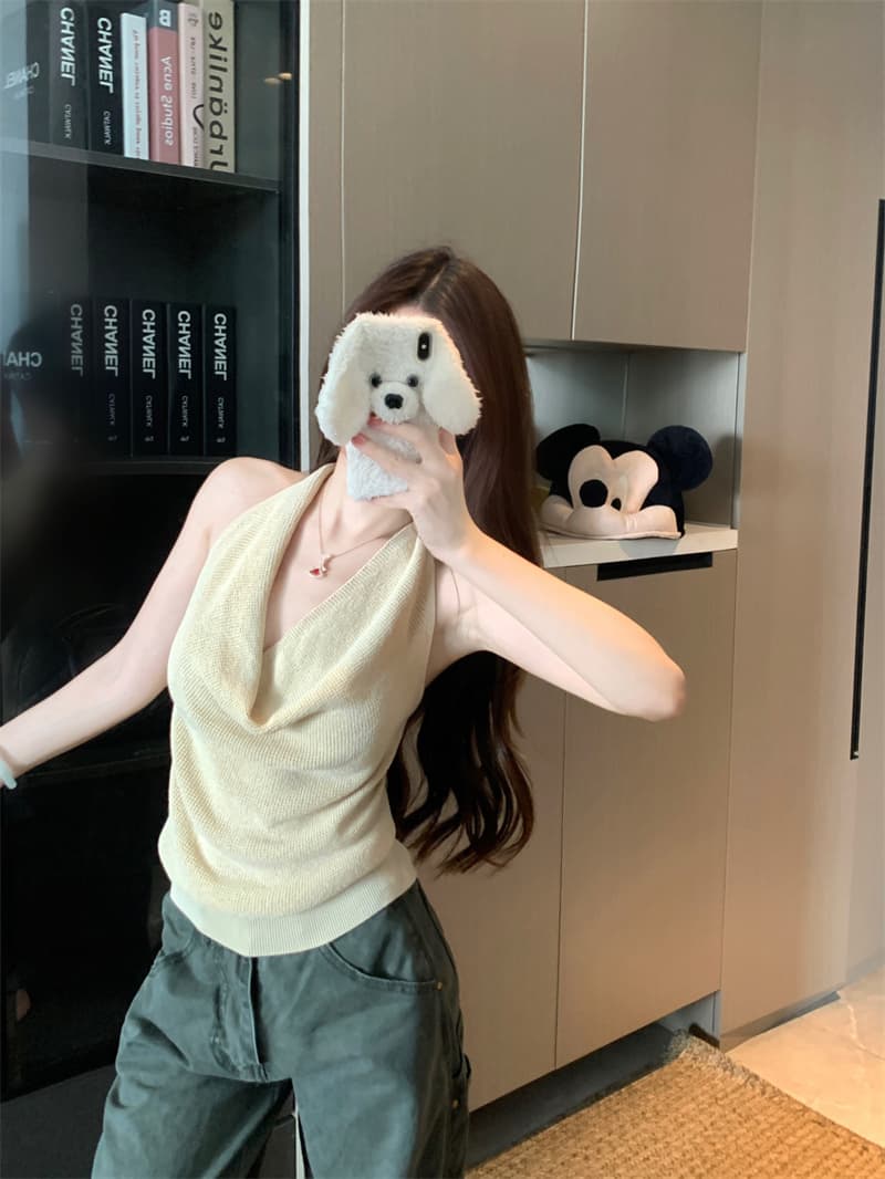실사 정가 한 부서 미니멀리즘 순수한 욕망 센스 캐주얼 행침 목 니트 조끼 여성 여름 슬림해 보이는 맨위 여성 상세 이미지 17