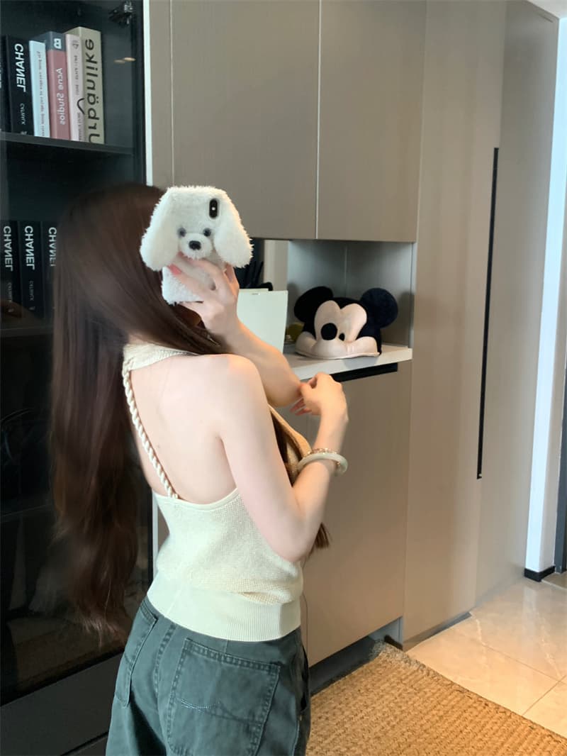 실사 정가 한 부서 미니멀리즘 순수한 욕망 센스 캐주얼 행침 목 니트 조끼 여성 여름 슬림해 보이는 맨위 여성 상세 이미지 18
