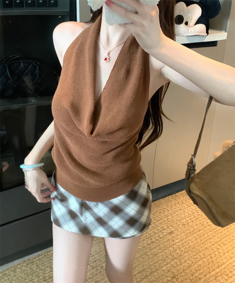 실사 정가 한 부서 미니멀리즘 순수한 욕망 센스 캐주얼 행침 목 니트 조끼 여성 여름 슬림해 보이는 맨위 여성 상세 이미지 19