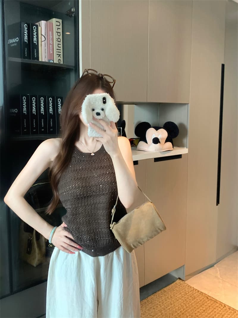 실사 정가 무거운 작업 훅 제직 홀로우 아웃 조끼 다용도 슬림해 보이는 민소매 맨위 여름 상세 이미지 18