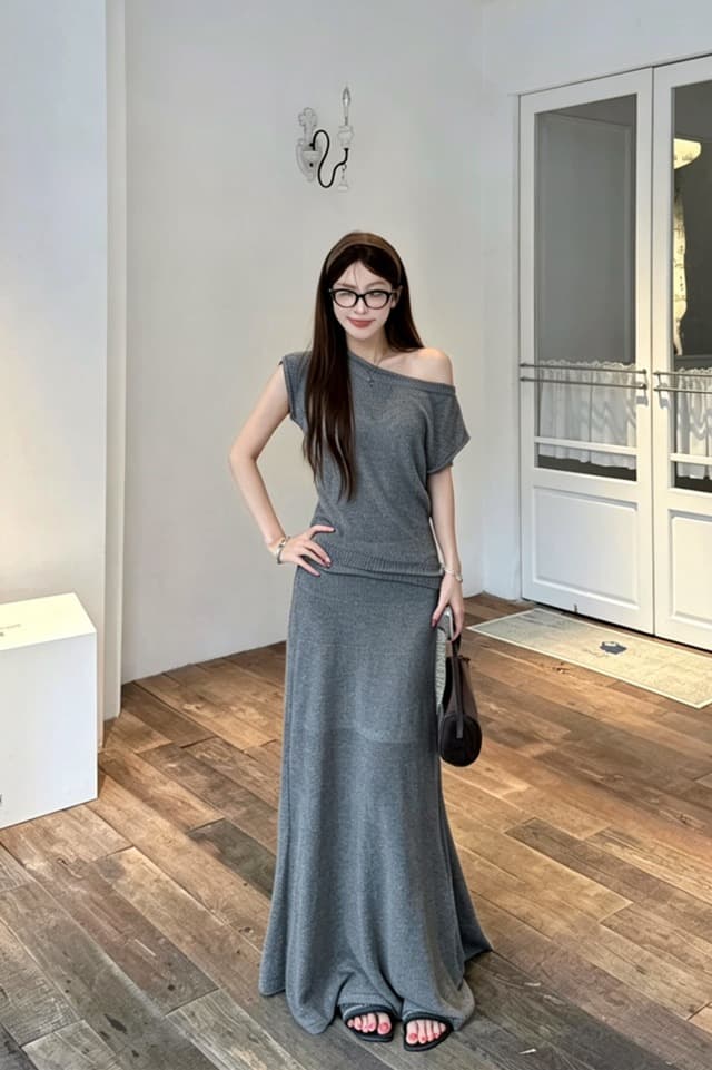 실사 정가 한 부서 라이 경기 서울 아마 혼방 세트 대 u 칼라 표지 고기 부드러운 품격 롱 스커트 투피스 세트 이미지 5