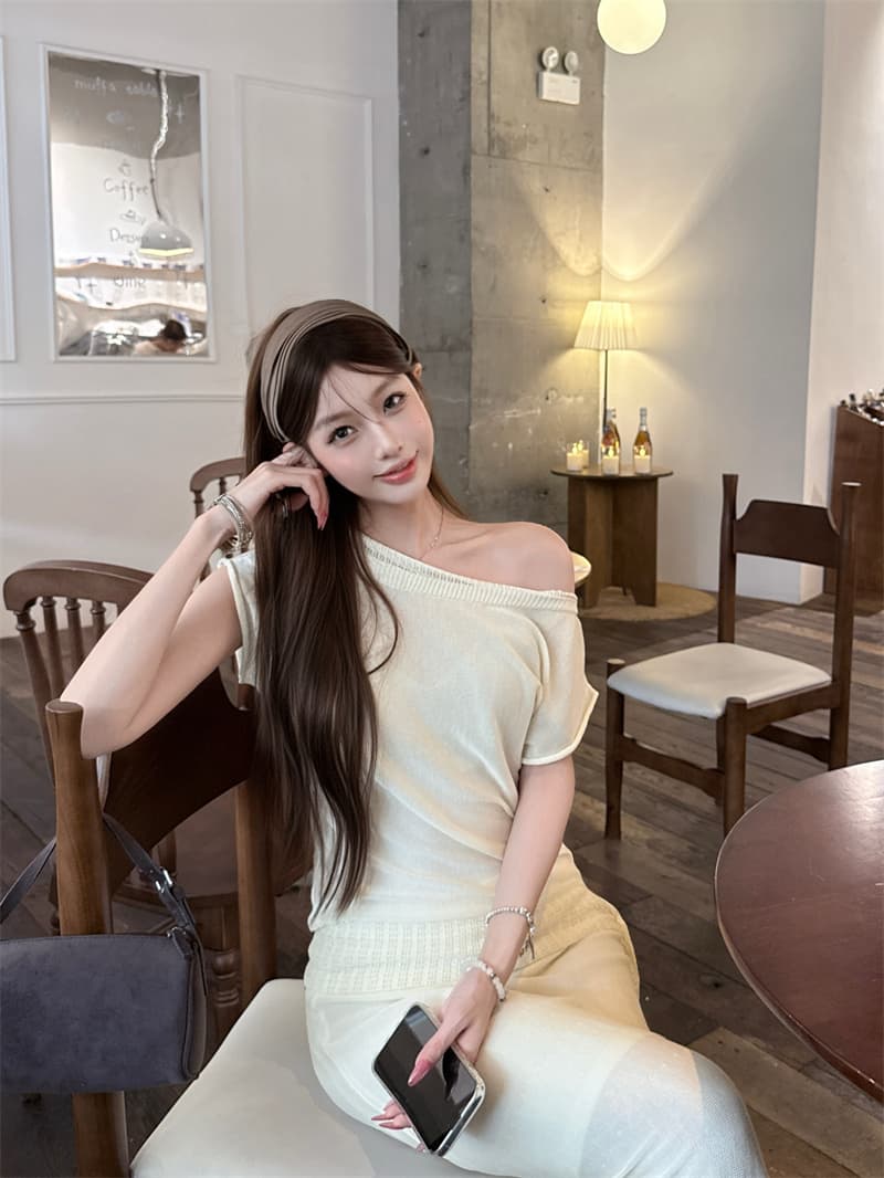실사 정가 한 부서 라이 경기 서울 아마 혼방 세트 대 u 칼라 표지 고기 부드러운 품격 롱 스커트 투피스 세트 상세 이미지 4