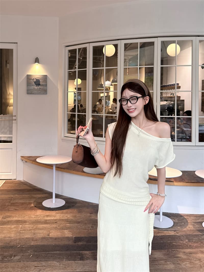 실사 정가 한 부서 라이 경기 서울 아마 혼방 세트 대 u 칼라 표지 고기 부드러운 품격 롱 스커트 투피스 세트 상세 이미지 17