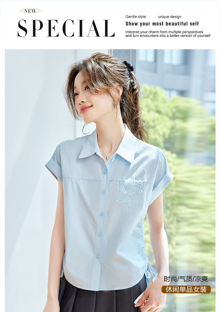 2026 여름 새로운 흰 셔츠 여성용 짧은 소매 티셔츠 고급 센스 빛 럭셔리 연령 감소 외국 가스 맨위 상세 이미지 1