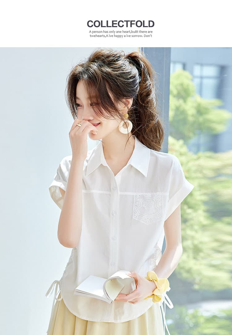 2026 여름 새로운 흰 셔츠 여성용 짧은 소매 티셔츠 고급 센스 빛 럭셔리 연령 감소 외국 가스 맨위 상세 이미지 11
