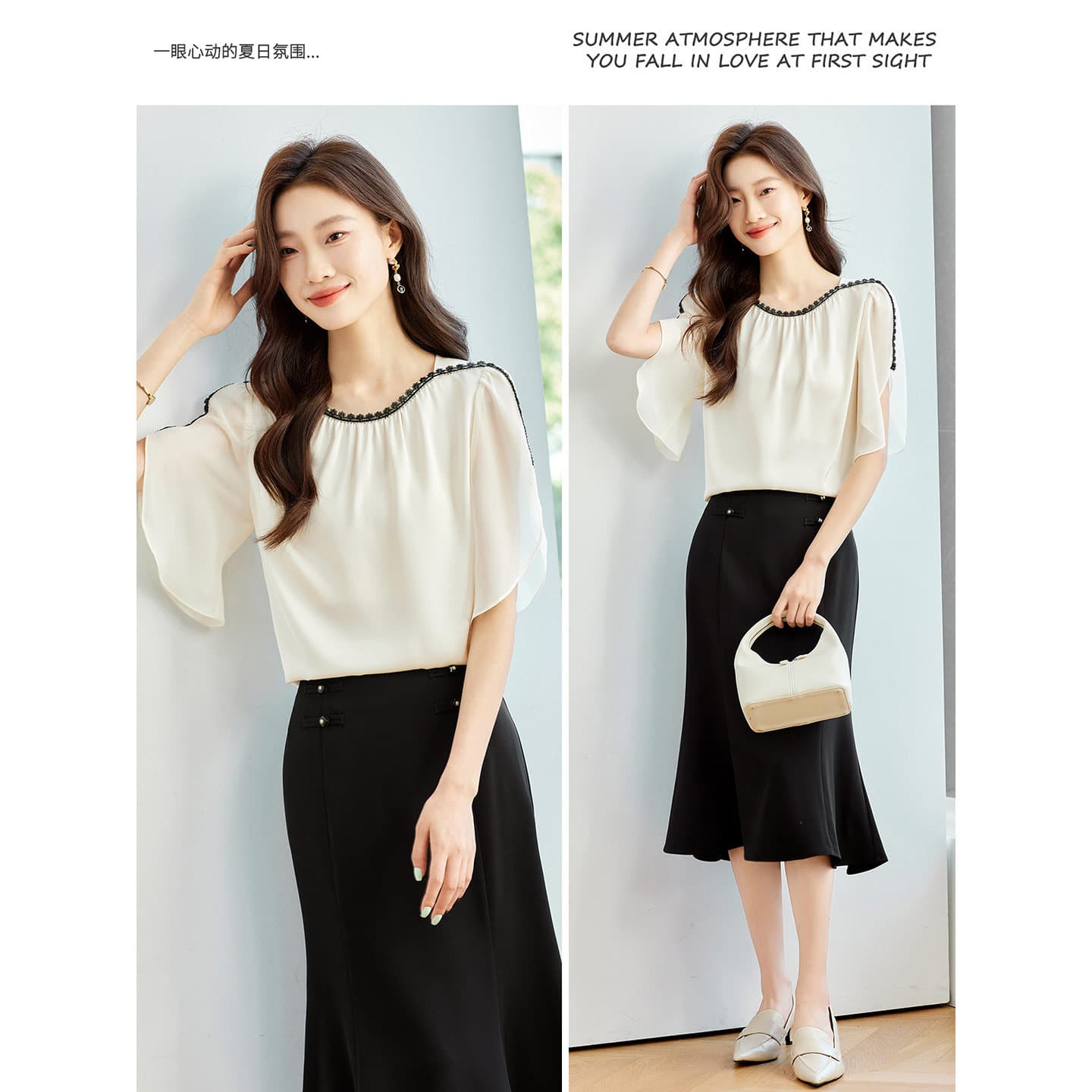 2026 Chic 매우 요정 ~ 중 맨위 레이스 조각 쉬폰 여성 셔츠 여름 루즈핏 표지 배 슬림해 보이는 연령 감소 작은 셔츠 이미지 4