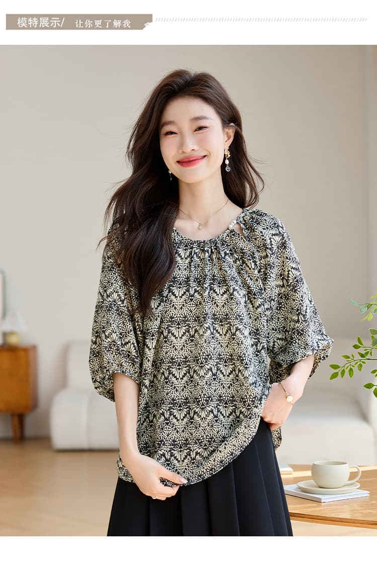 2026 새로운 여름 얇은 스타일 고급 센스 작은 셔츠 고급 외국 가스 맨위 꽃무늬 쉬폰 블라우스 여성용 짧은 소매 표지 배 상세 이미지 9