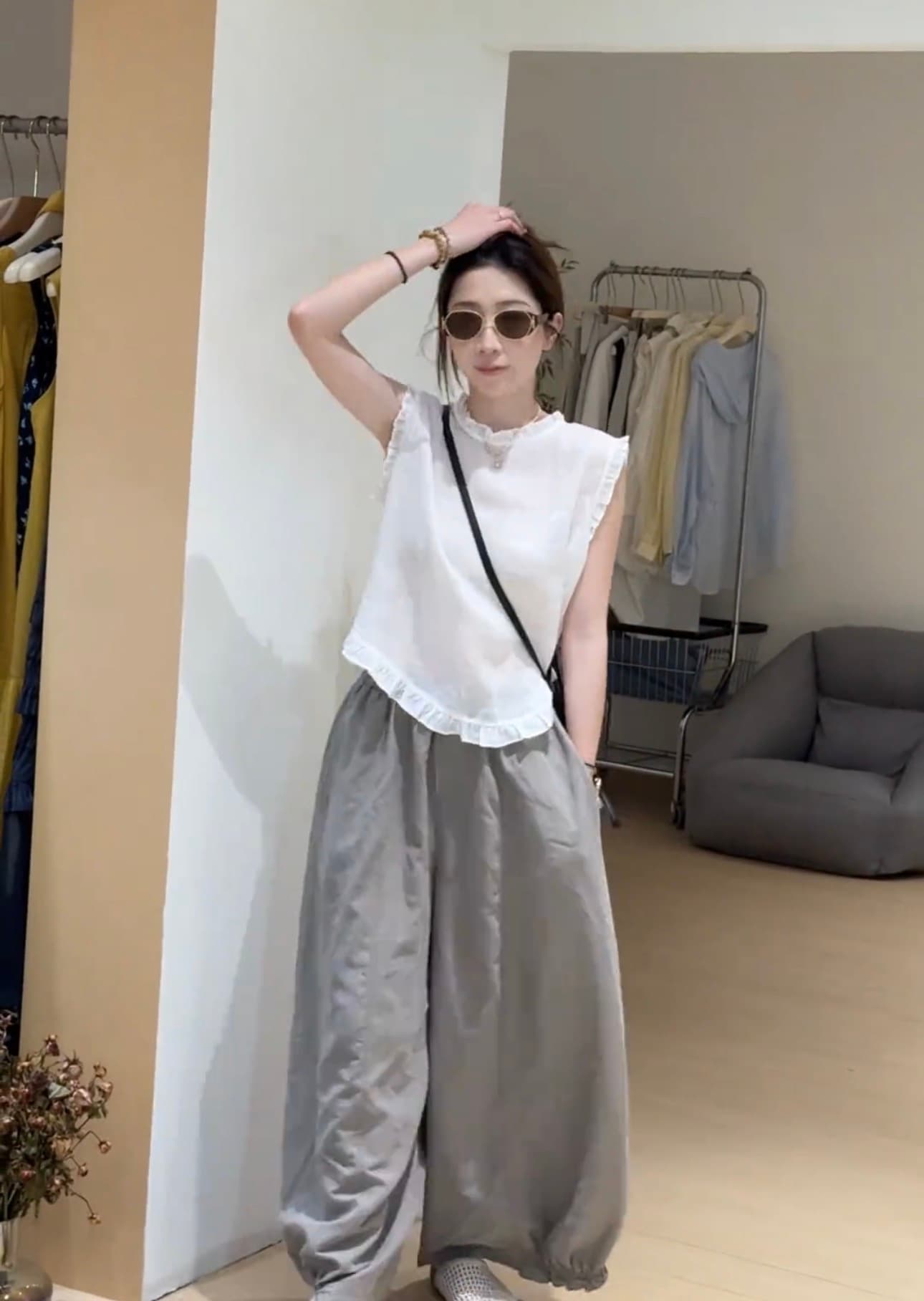 있음 선적 프릴 조끼 셔츠 이미지 4