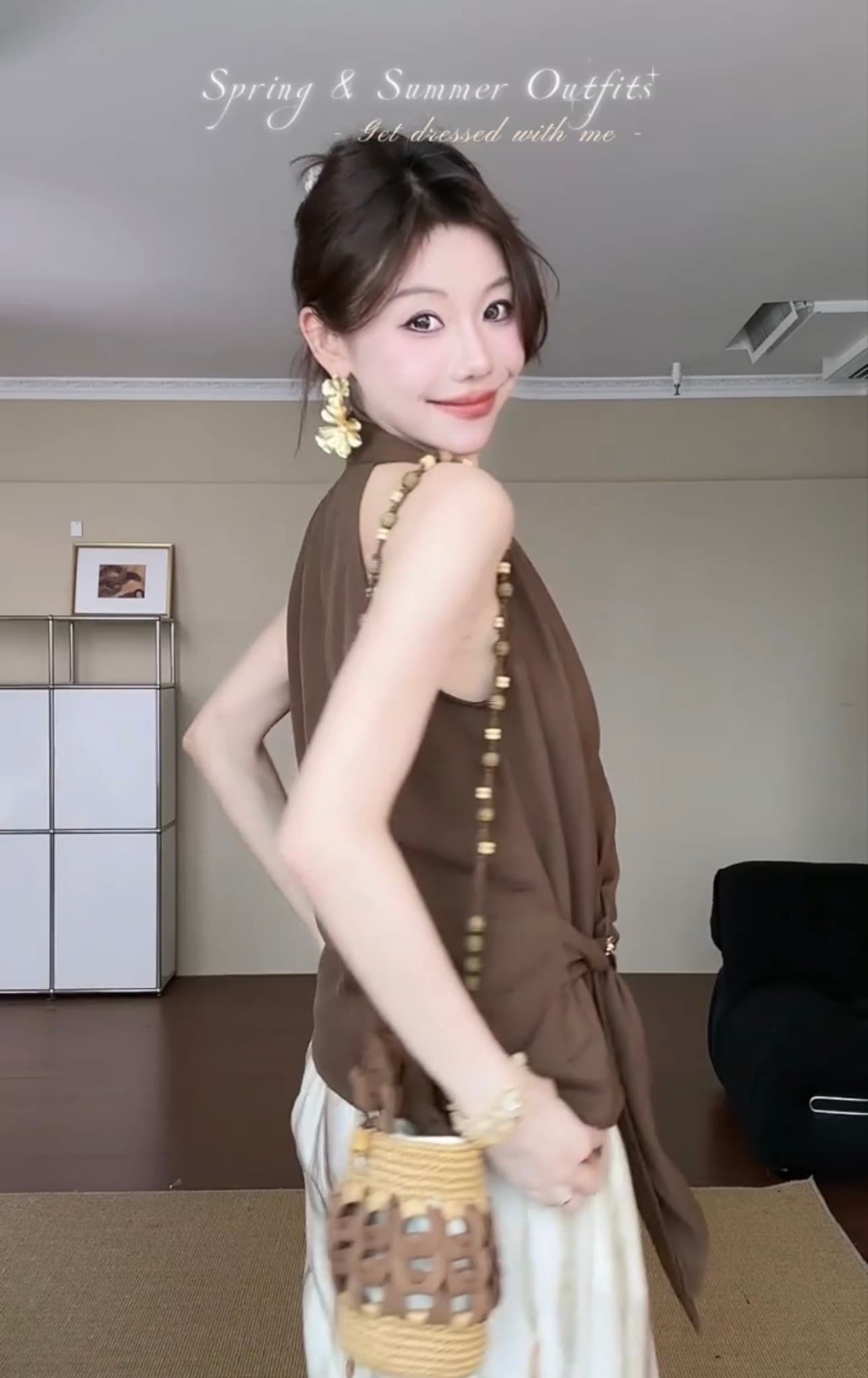 스트랩 디자인 행침 목 민소매 면 린넨 캐미솔 이미지 4