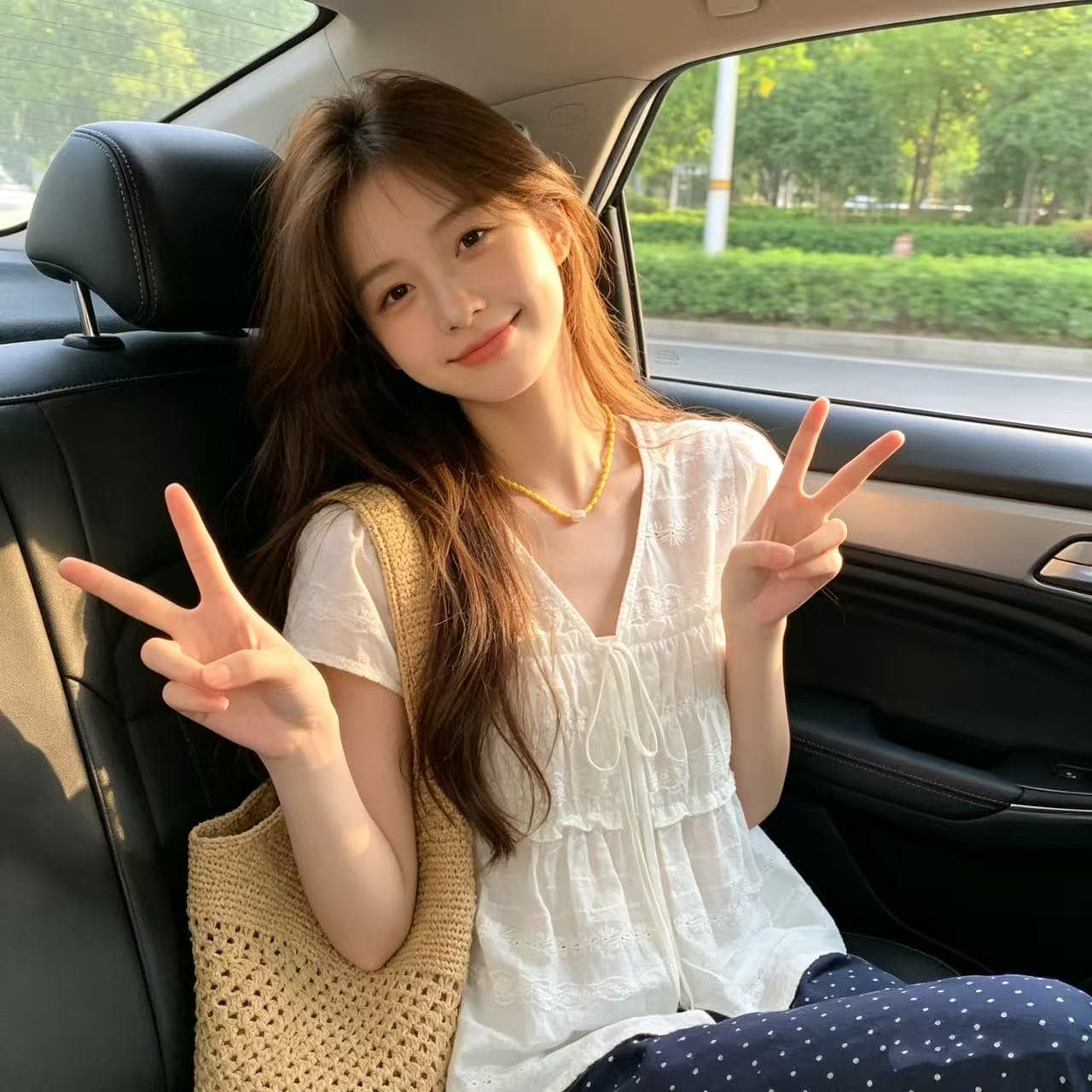 자카드 자수 V넥 거품 소매 셔츠 상세 이미지 2