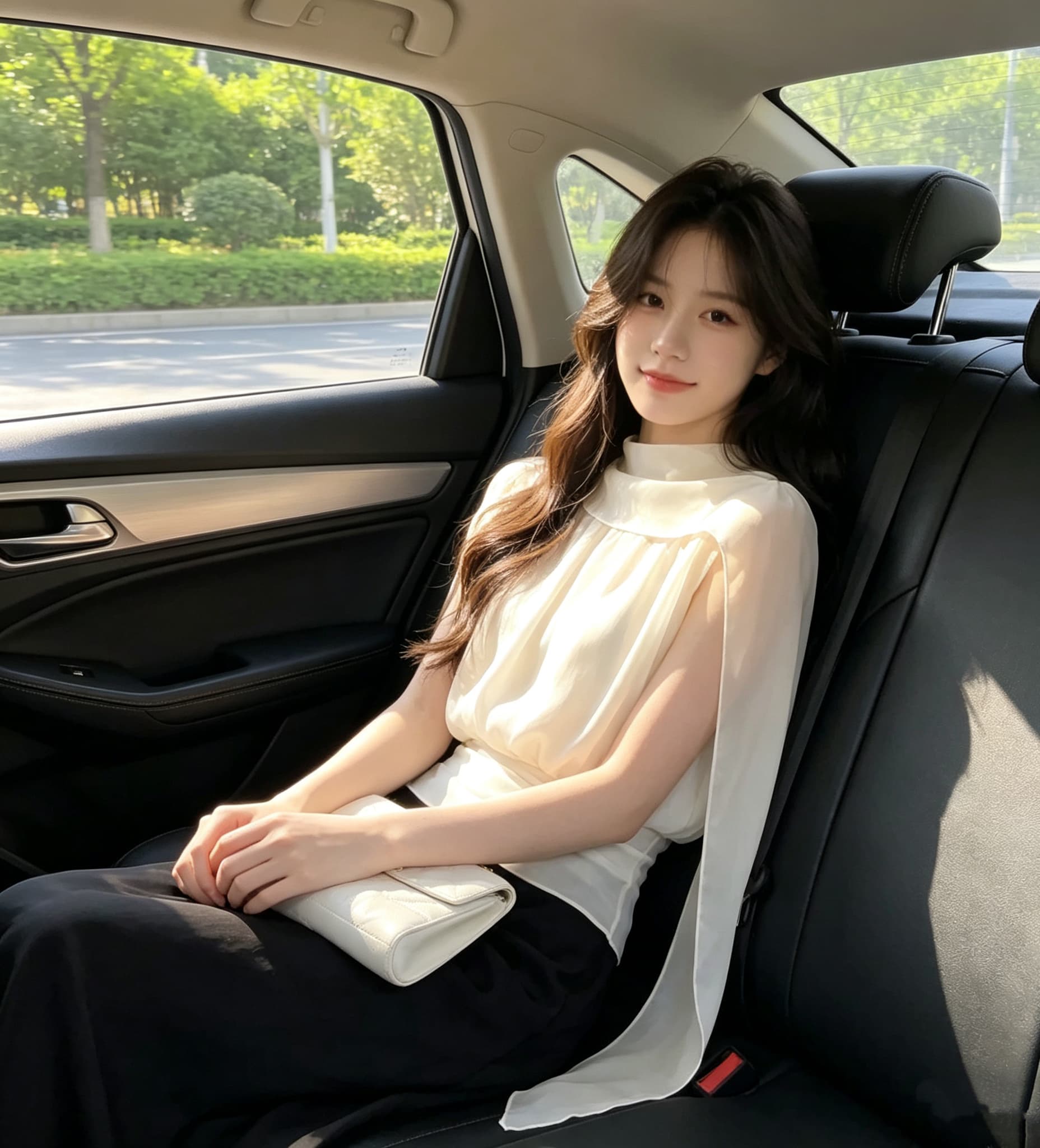 디자인 센스 리본 허리 수축 쉬폰 블라우스
