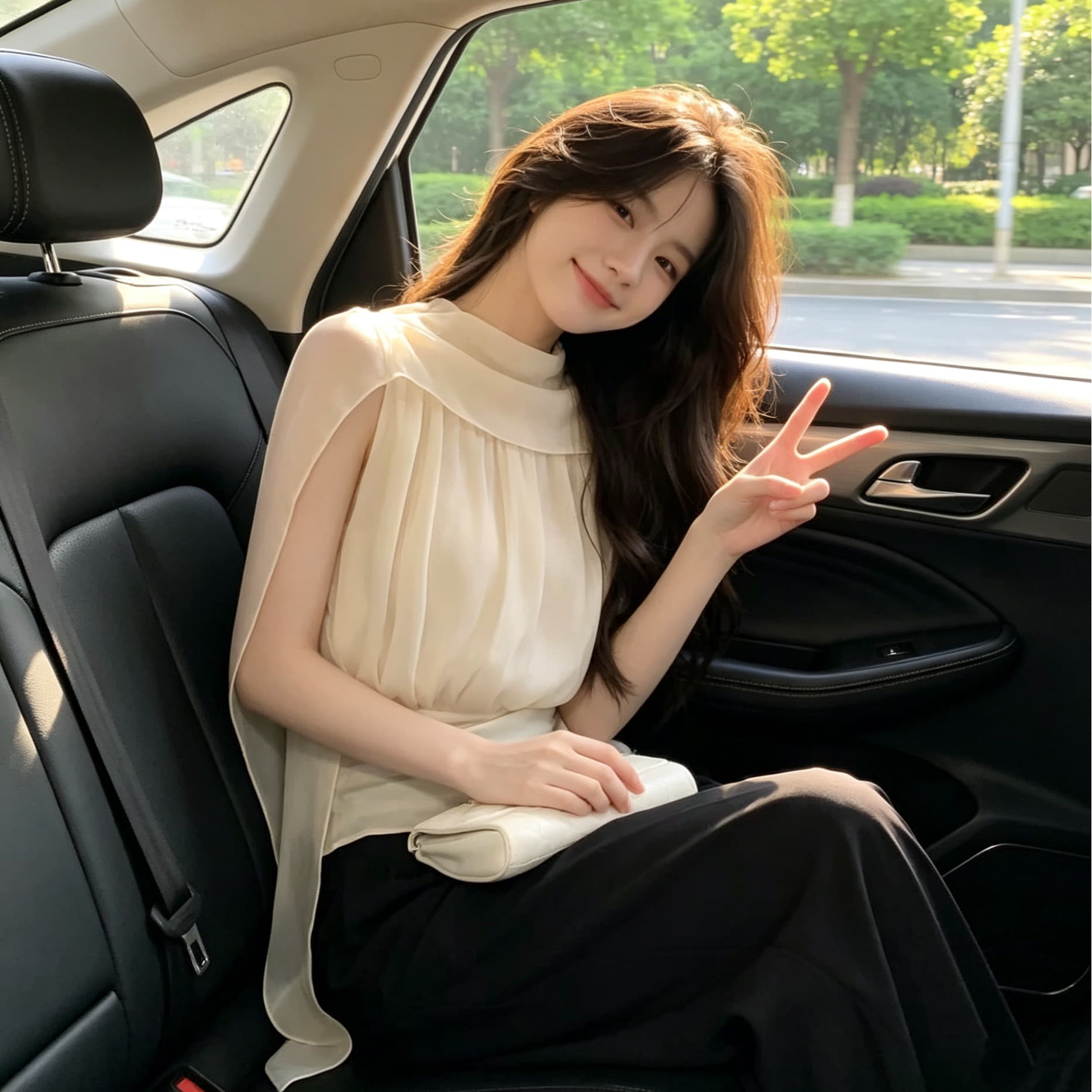 디자인 센스 리본 허리 수축 쉬폰 블라우스 이미지 5