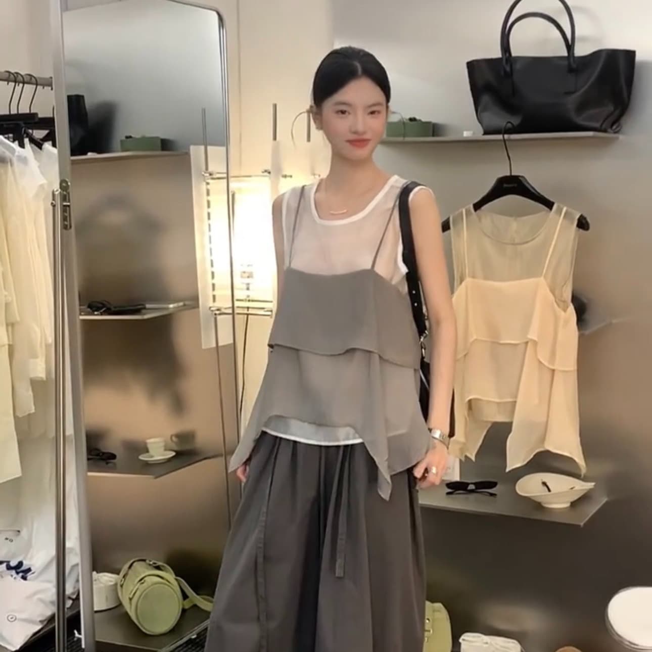 한 부서 스택 착용 캐미솔 투피스 세트 이미지 6