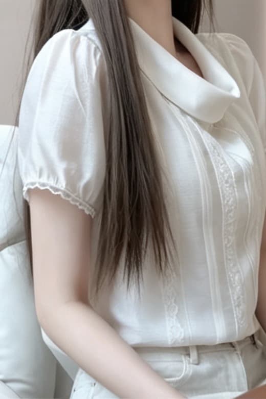무거운 작업 레이스 조각 반팔 주간 실크 셔츠 이미지 7