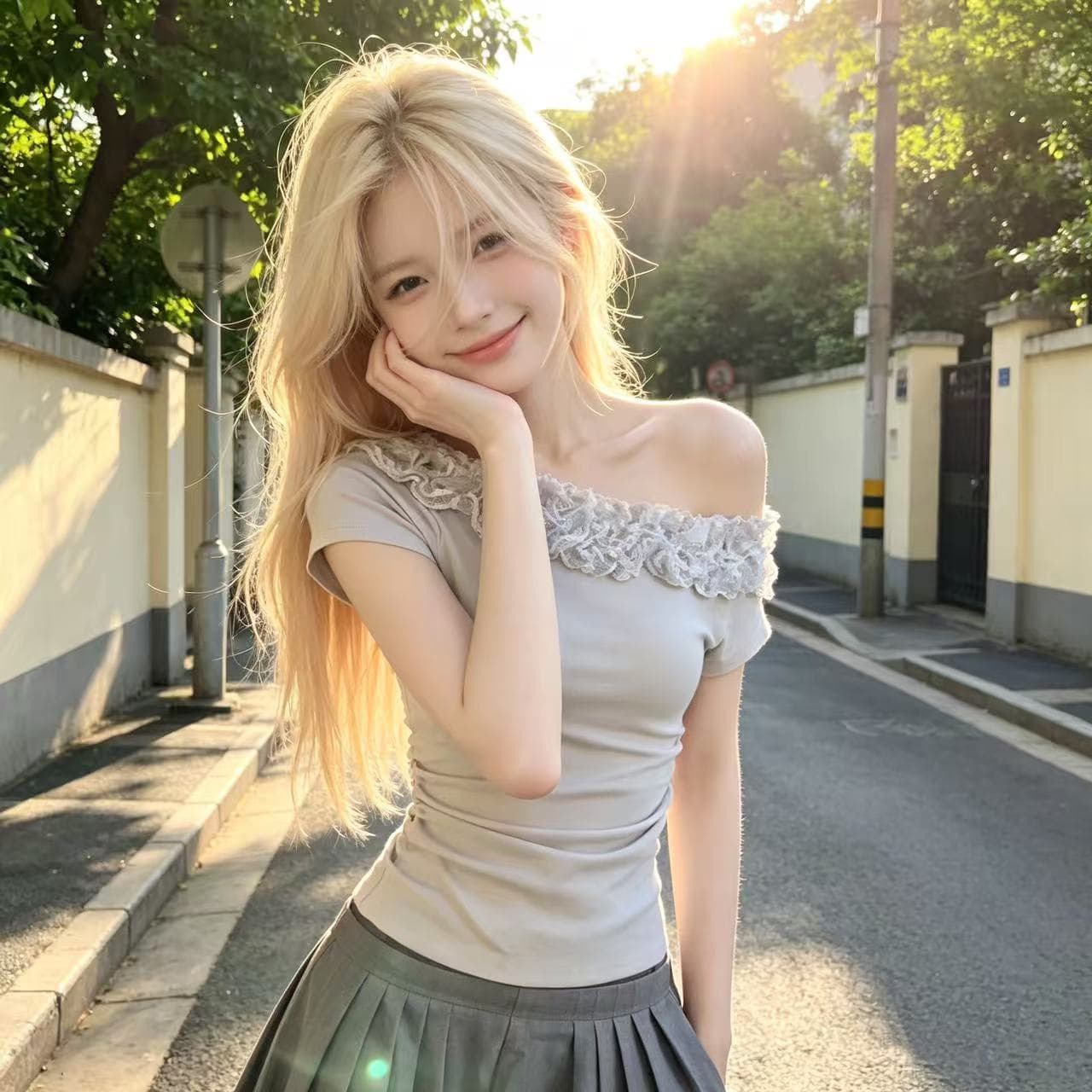 있음 선적 순수한 욕망 다중 레이어 레이스 비스듬한 어깨 티셔츠 이미지 4