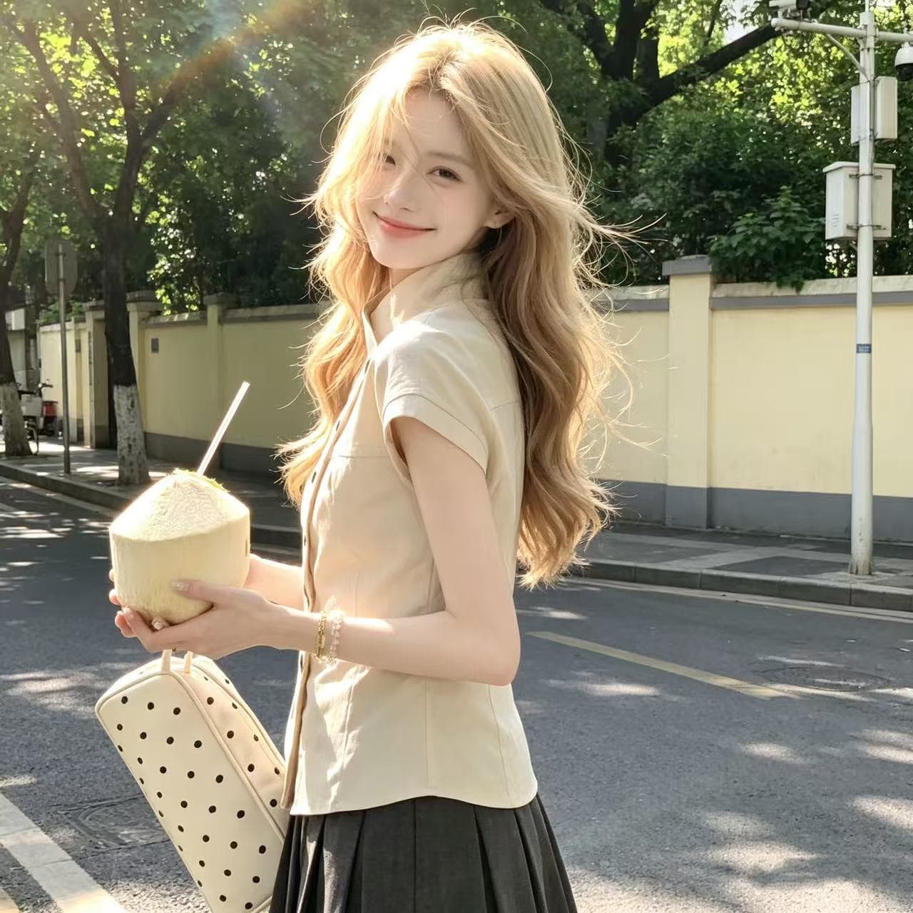 디자인 센스 스탠드 칼라 단추 반팔 셔츠 상세 이미지 4