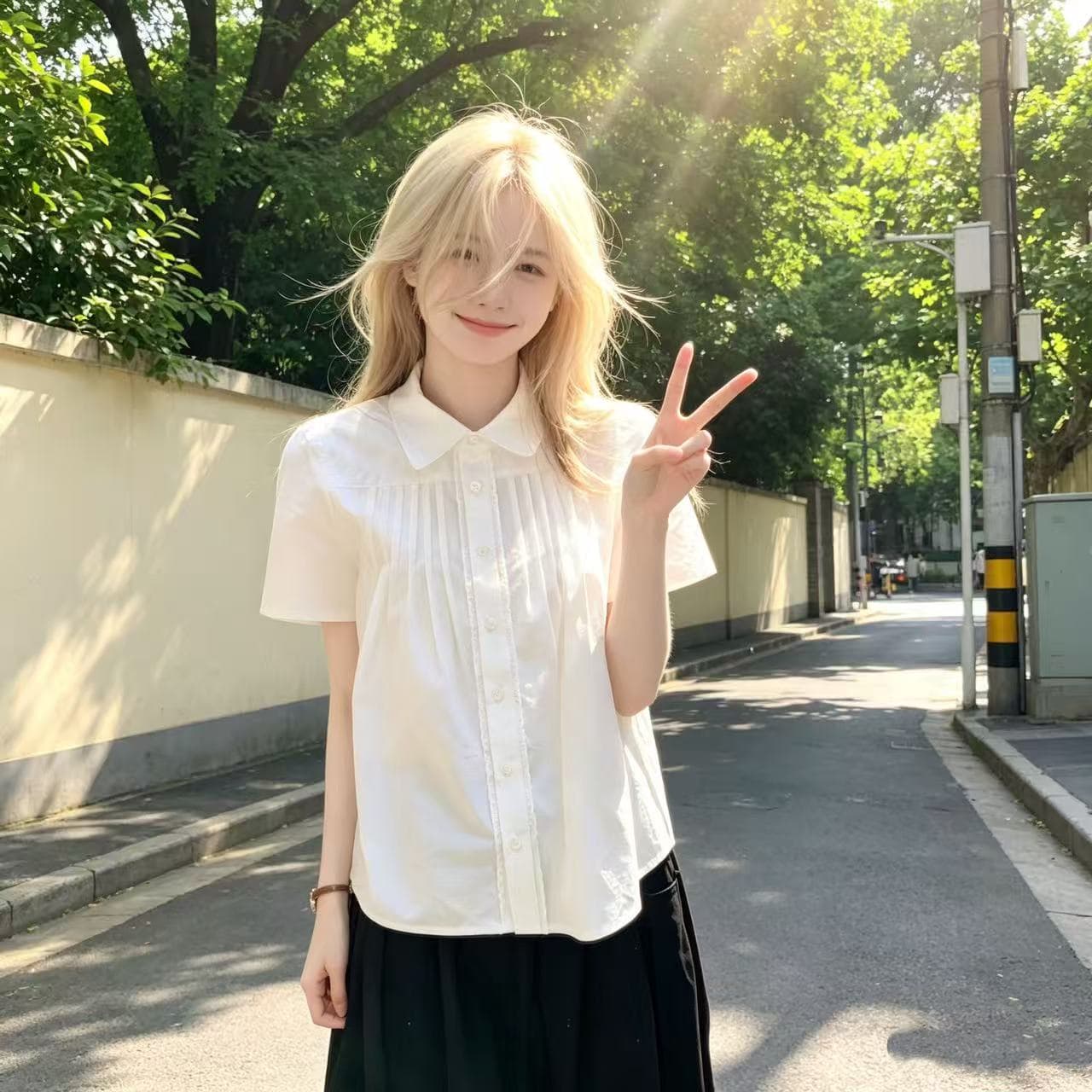 화이트 탑 그램 Pleat 셔츠 이미지 2