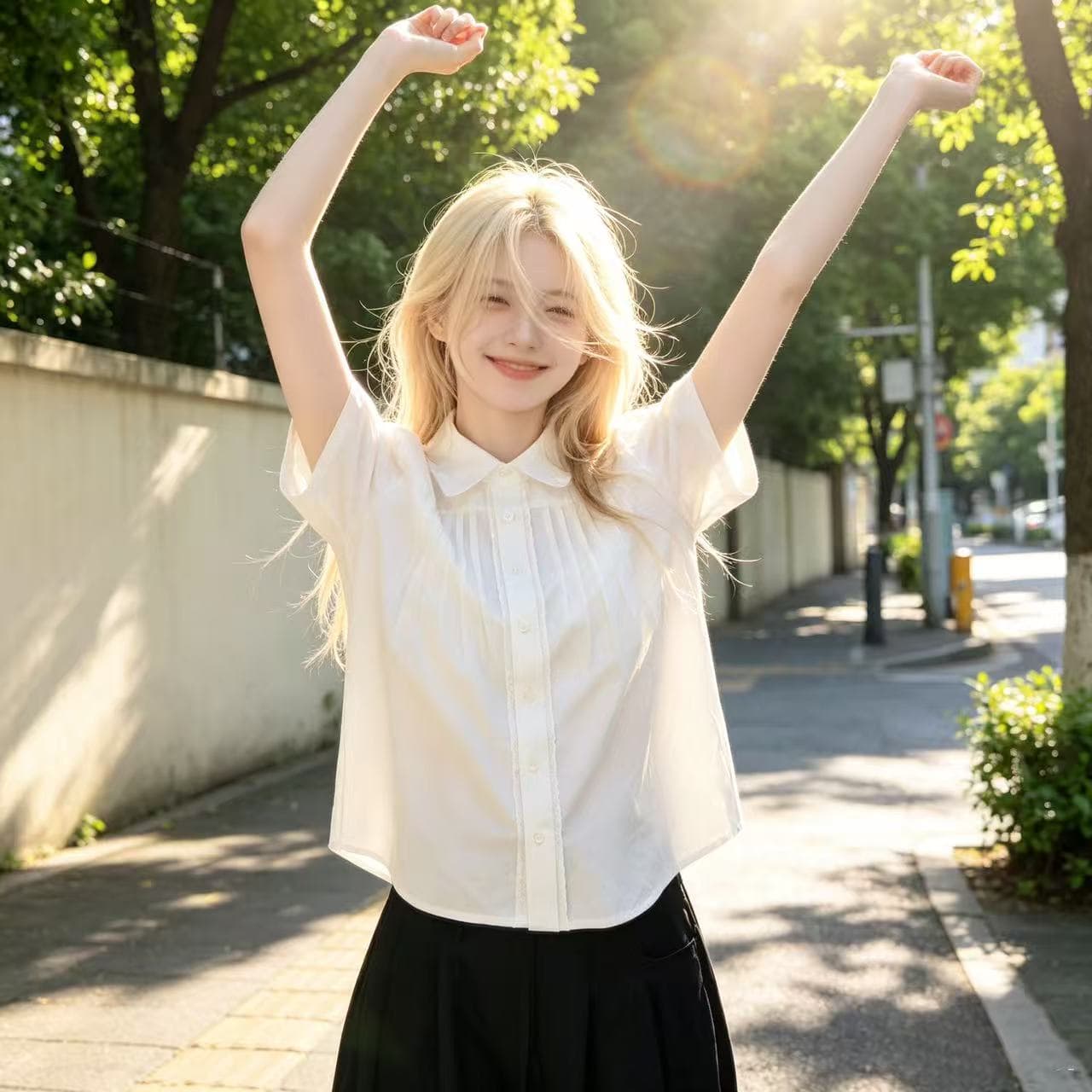 화이트 탑 그램 Pleat 셔츠 이미지 4