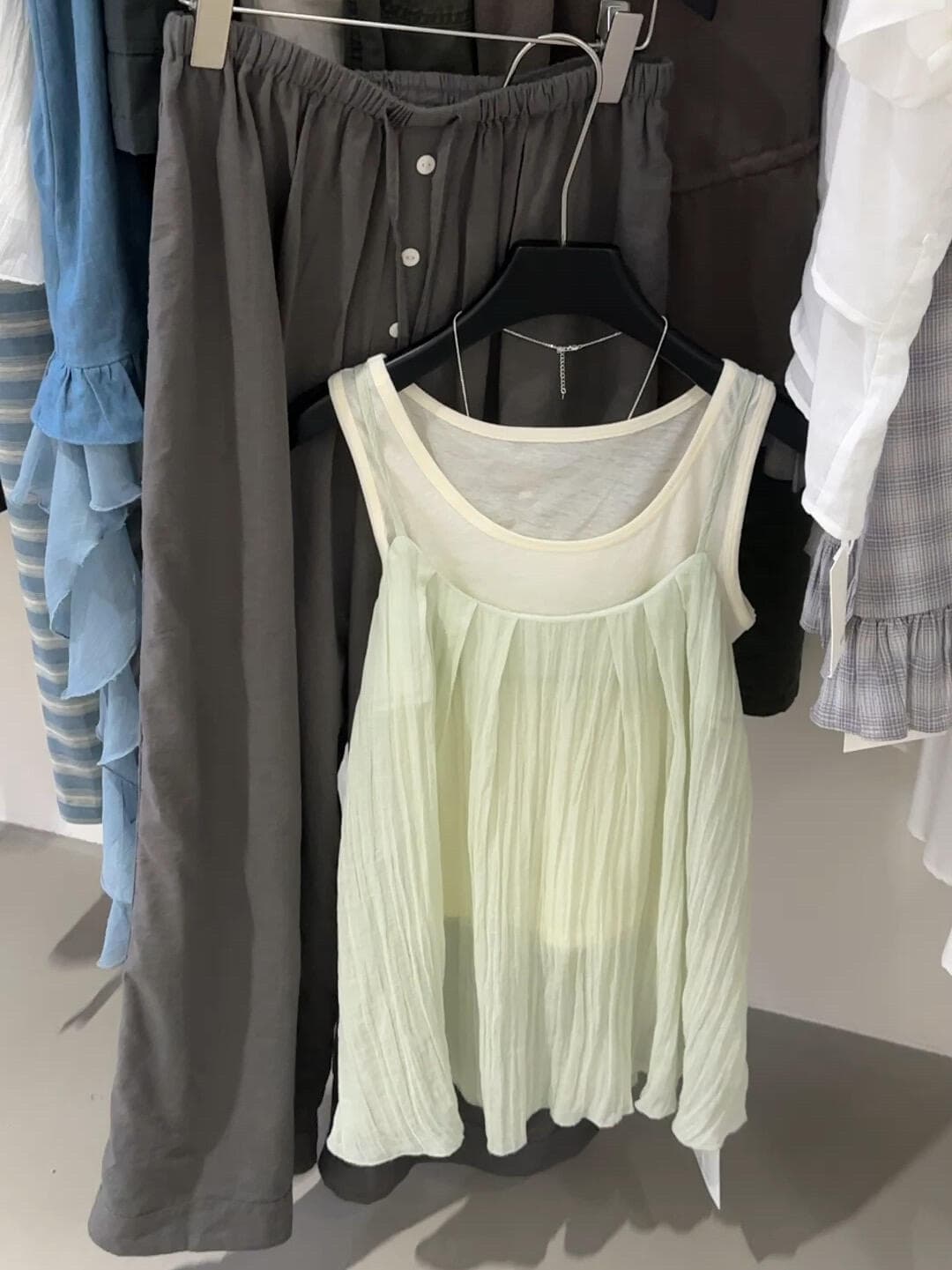 감기 사실 두 조각 주름 캐미솔 투피스 세트