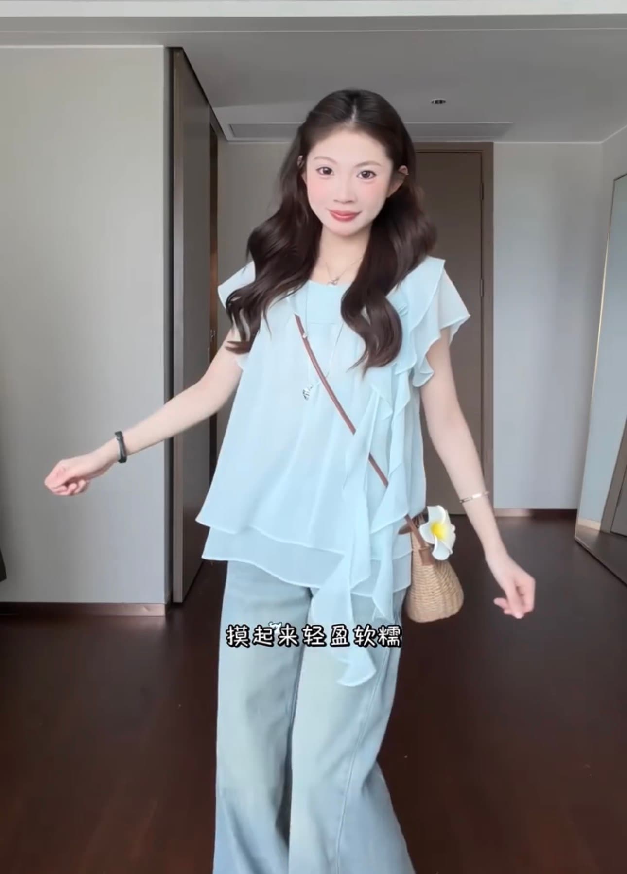 리본 쉬폰 작은 셔츠 이미지 3