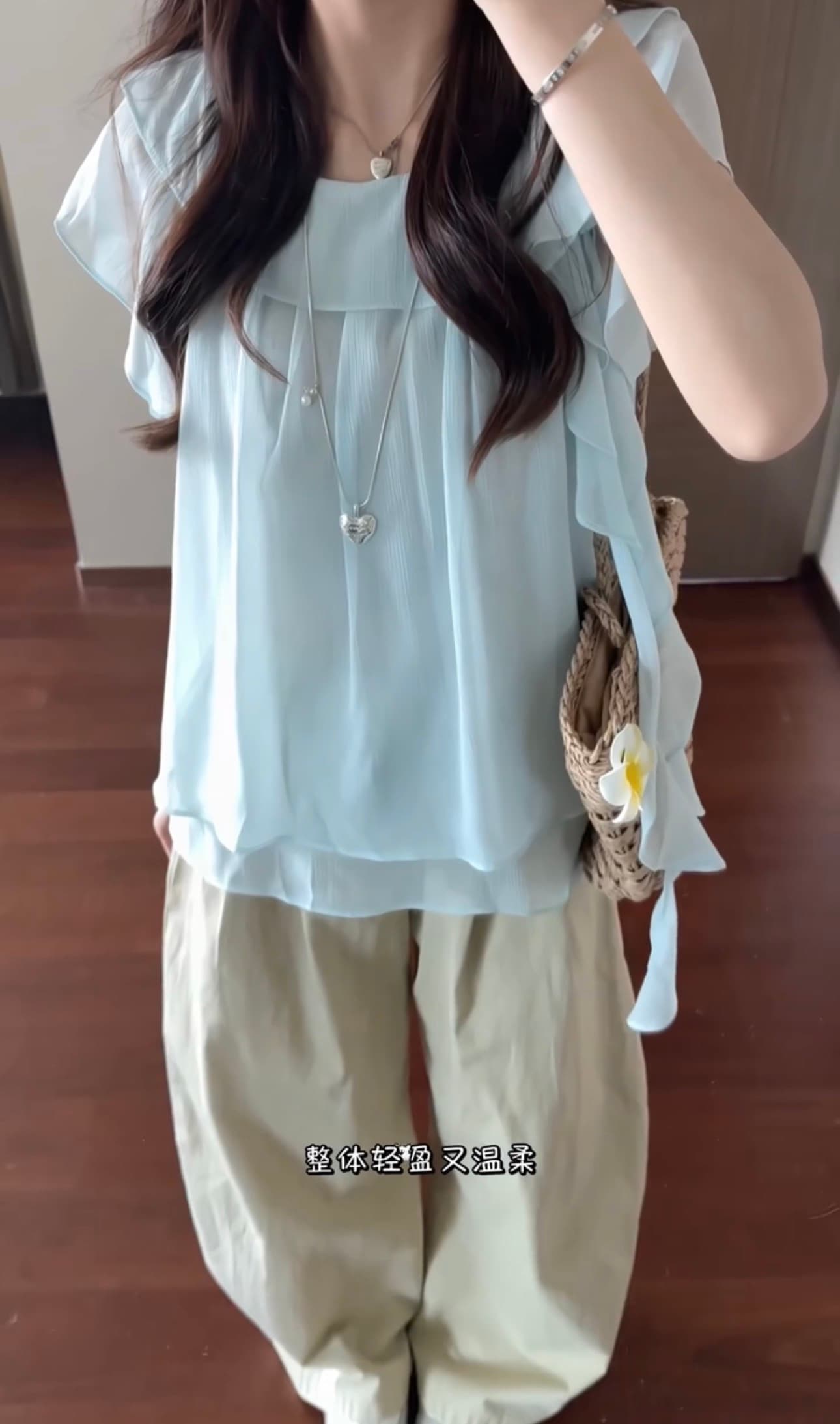 리본 쉬폰 작은 셔츠 상세 이미지 4