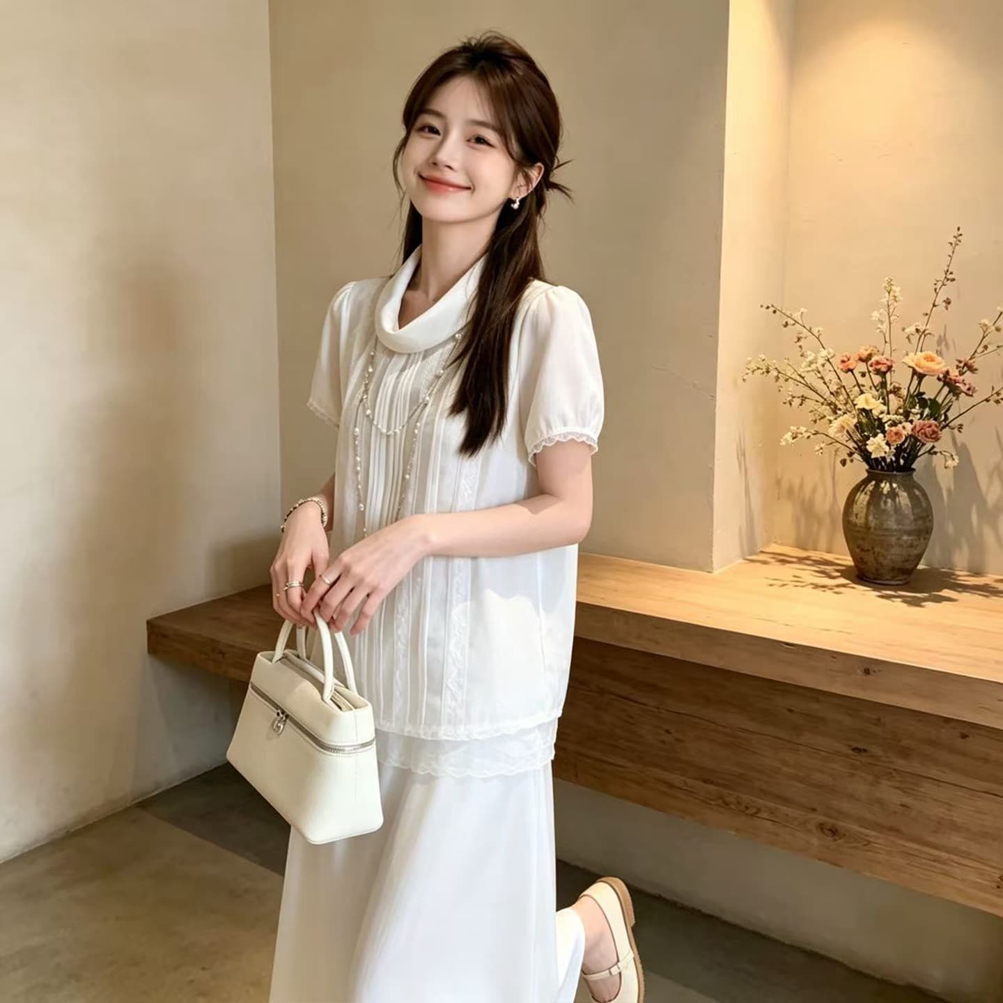 있음 선적 주간 실크 면 린넨 레이스 레이스 폴로 칼라 셔츠 상세 이미지 3