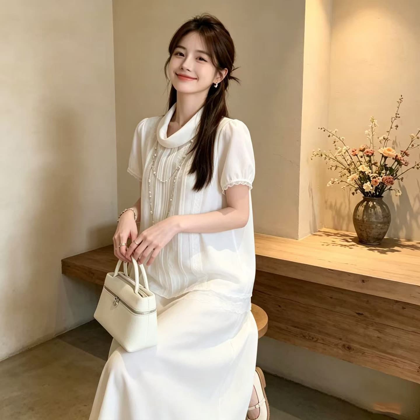 있음 선적 주간 실크 면 린넨 레이스 레이스 폴로 칼라 셔츠 상세 이미지 4