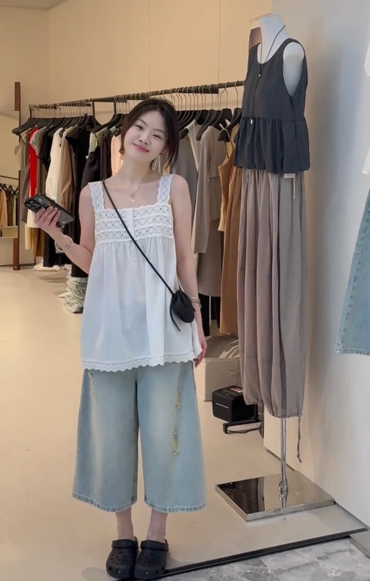 광장 칼라 화이트 캐미솔 레이스 레이스 한 부서 인형 셔츠 상세 이미지 3