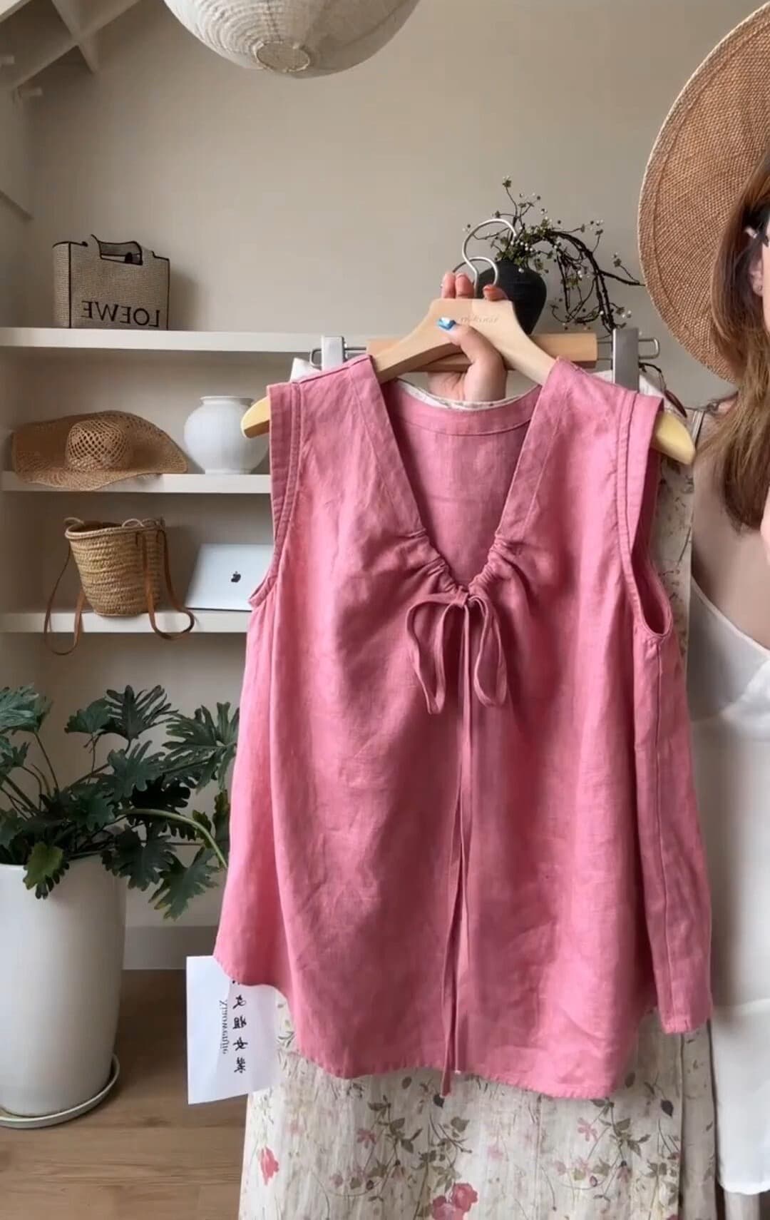 라스베리 분말 루즈핏 조끼 셔츠 이미지 2