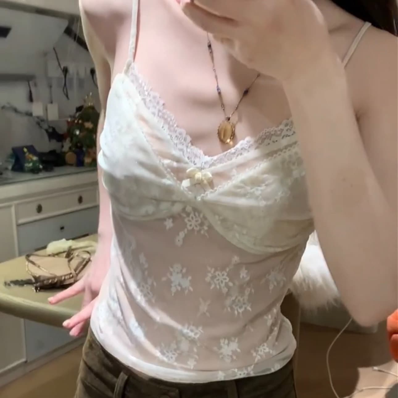 있음 선적 레이스 행침 벨트 가슴 패드 이미지 6