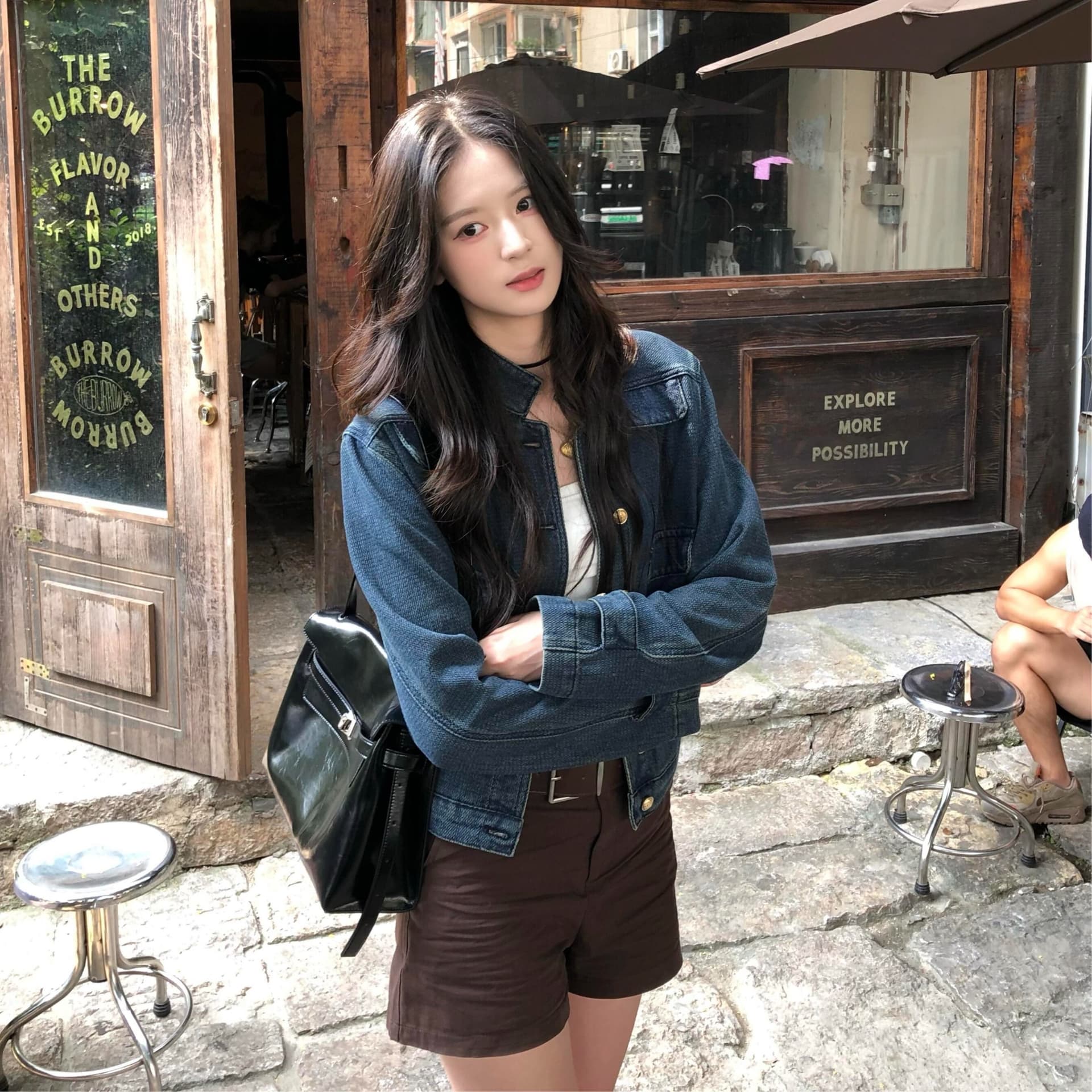 있음 선적 파란색 데님 재킷 봄 가을 워싱 루즈핏 작은 키 쇼트 스타일 중 고대 돈 바람 재킷 이미지 3
