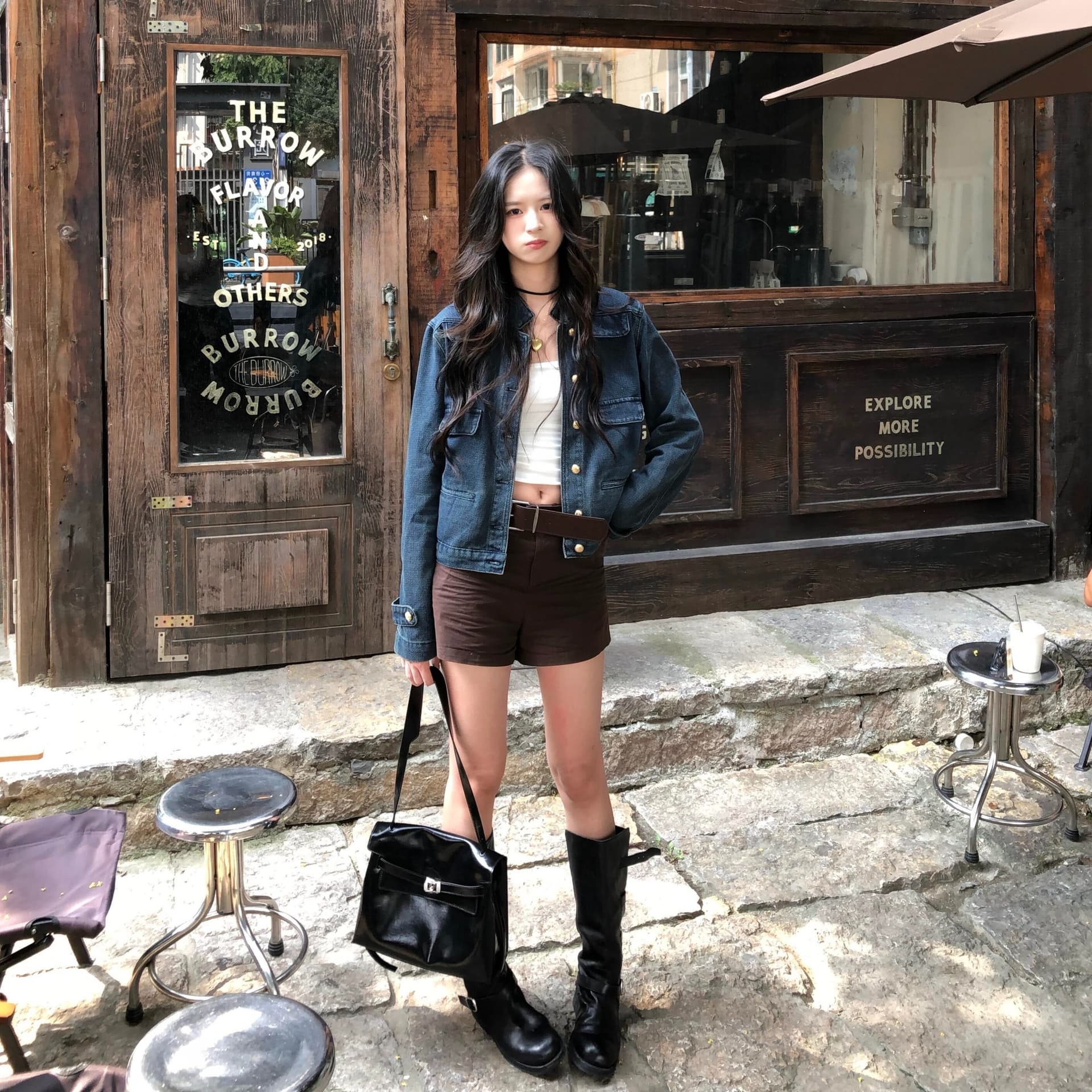 있음 선적 파란색 데님 재킷 봄 가을 워싱 루즈핏 작은 키 쇼트 스타일 중 고대 돈 바람 재킷 이미지 6