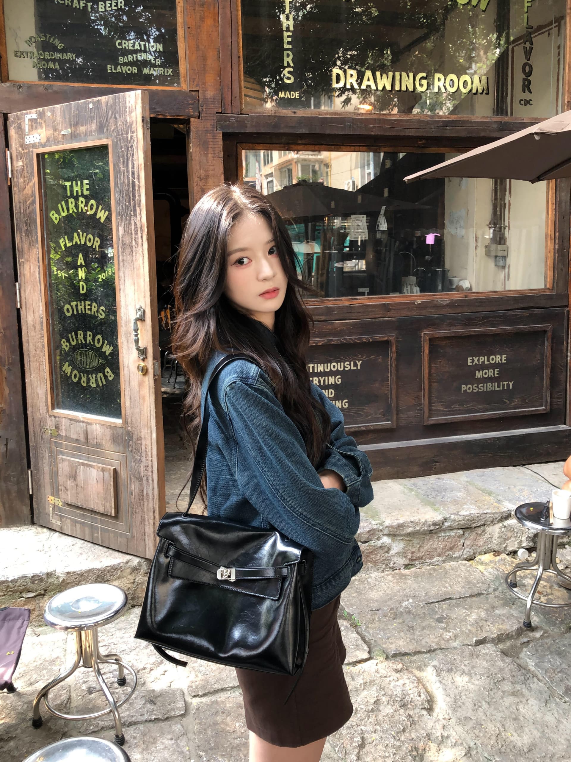 있음 선적 파란색 데님 재킷 봄 가을 워싱 루즈핏 작은 키 쇼트 스타일 중 고대 돈 바람 재킷 상세 이미지 19