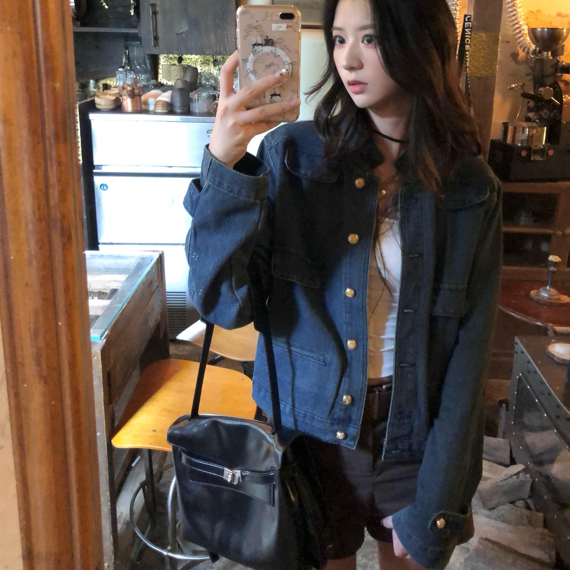 있음 선적 파란색 데님 재킷 봄 가을 워싱 루즈핏 작은 키 쇼트 스타일 중 고대 돈 바람 재킷 이미지 2