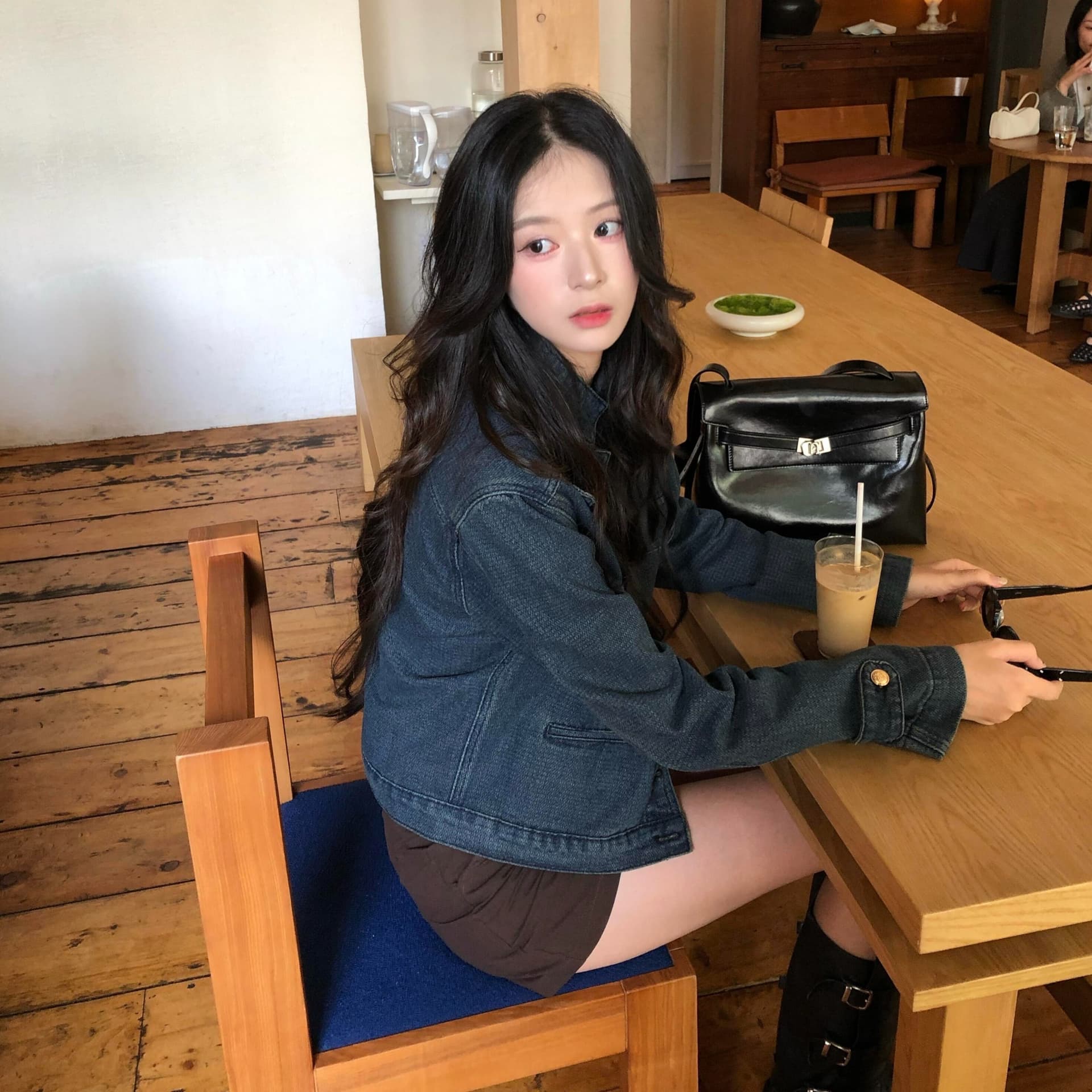있음 선적 파란색 데님 재킷 봄 가을 워싱 루즈핏 작은 키 쇼트 스타일 중 고대 돈 바람 재킷 이미지 5