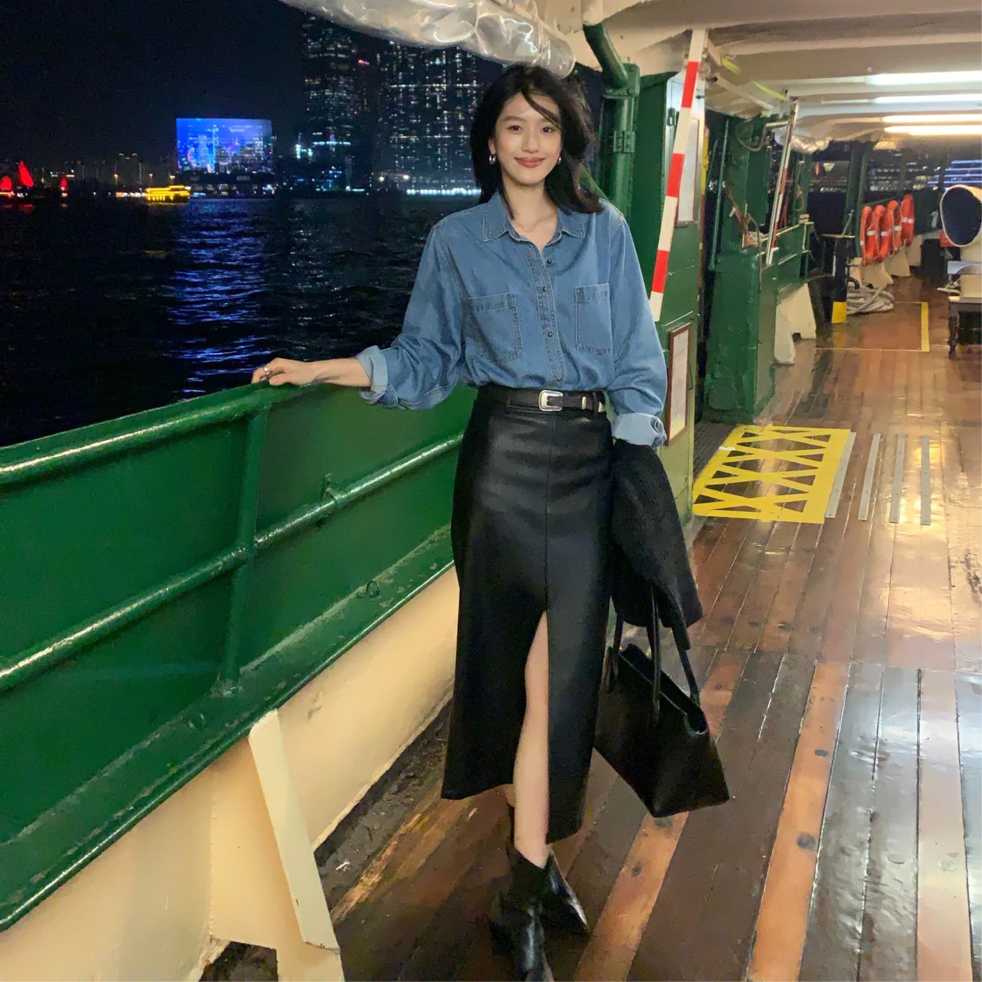 있음 선적 면 100% 질감 데님 여성 셔츠 봄 가을 캐주얼 루즈핏 긴팔 셔츠 재킷 파란색 맨위 이미지 2