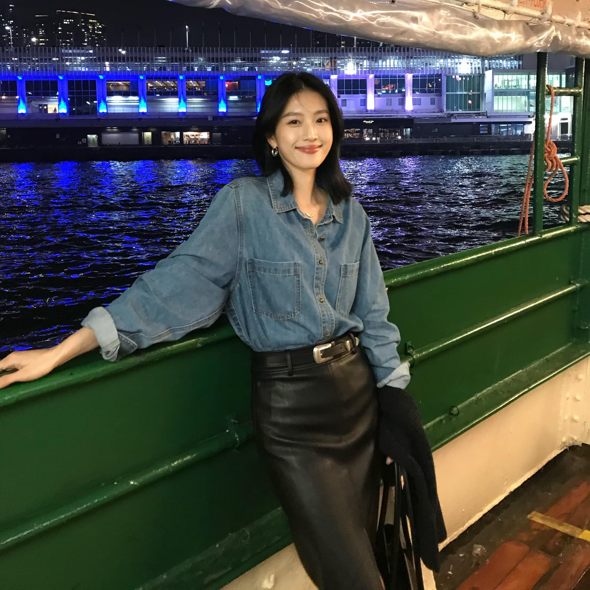 있음 선적 면 100% 질감 데님 여성 셔츠 봄 가을 캐주얼 루즈핏 긴팔 셔츠 재킷 파란색 맨위 이미지 3