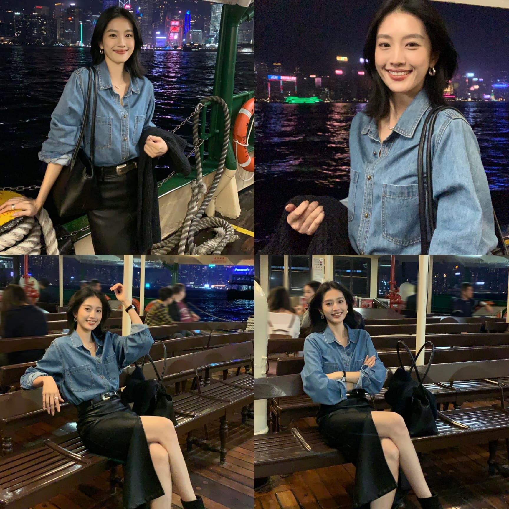 있음 선적 면 100% 질감 데님 여성 셔츠 봄 가을 캐주얼 루즈핏 긴팔 셔츠 재킷 파란색 맨위 이미지 4