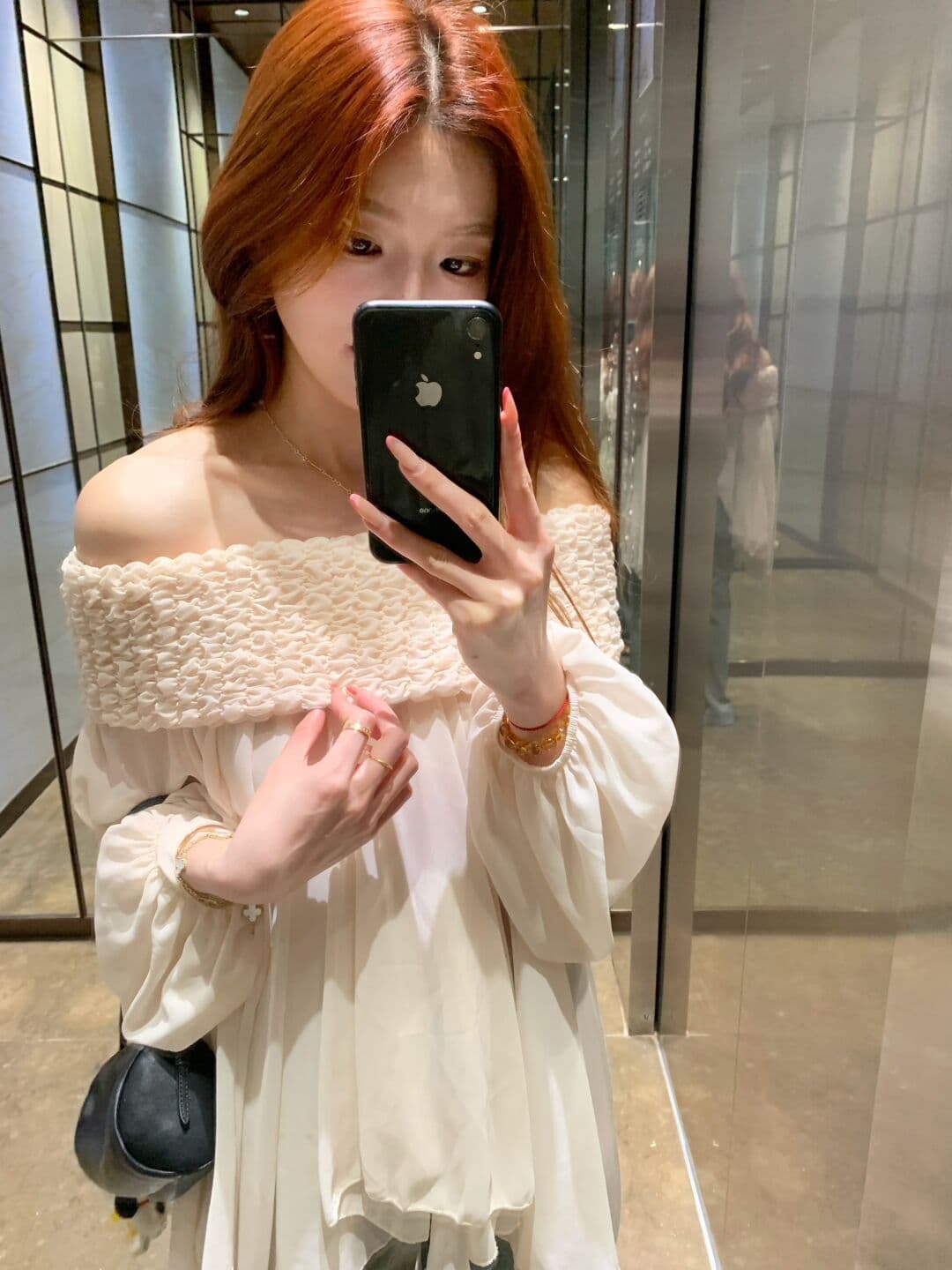 있음 선적 프릴 연인 디자인 센스 요정 달콤함 무거운 작업 주름 보트넥 오프숄더 쉬폰 블라우스 맨위 상세 이미지 1