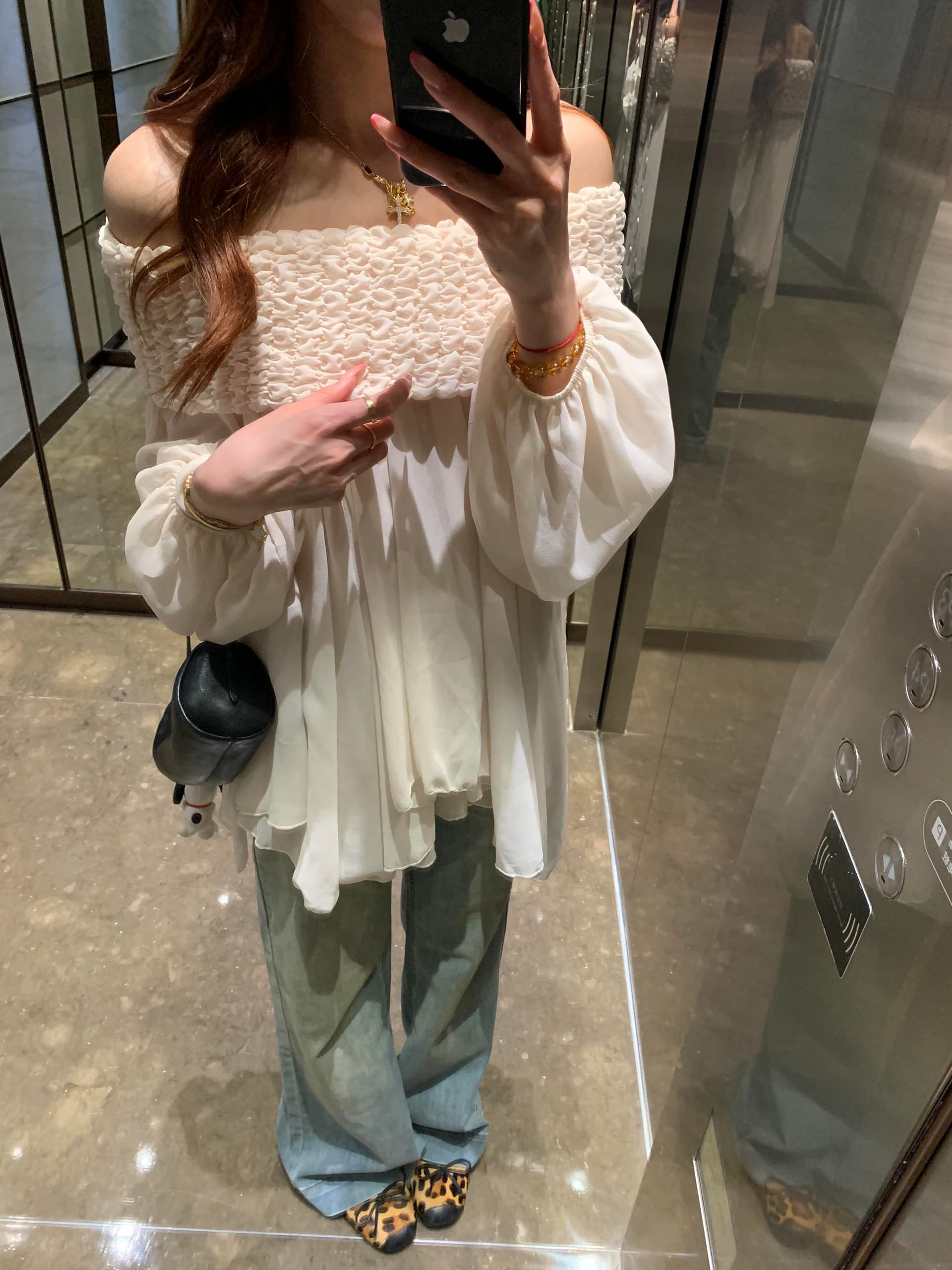있음 선적 프릴 연인 디자인 센스 요정 달콤함 무거운 작업 주름 보트넥 오프숄더 쉬폰 블라우스 맨위 상세 이미지 25