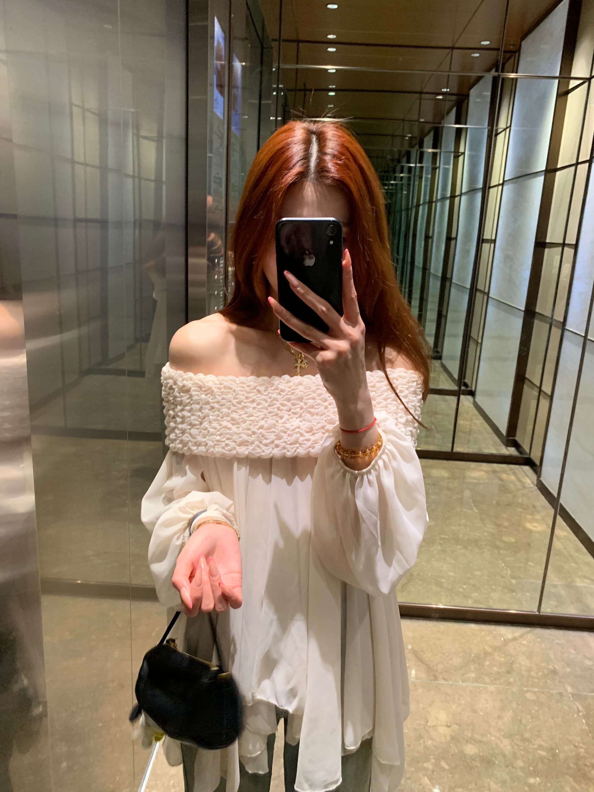 있음 선적 프릴 연인 디자인 센스 요정 달콤함 무거운 작업 주름 보트넥 오프숄더 쉬폰 블라우스 맨위 상세 이미지 29