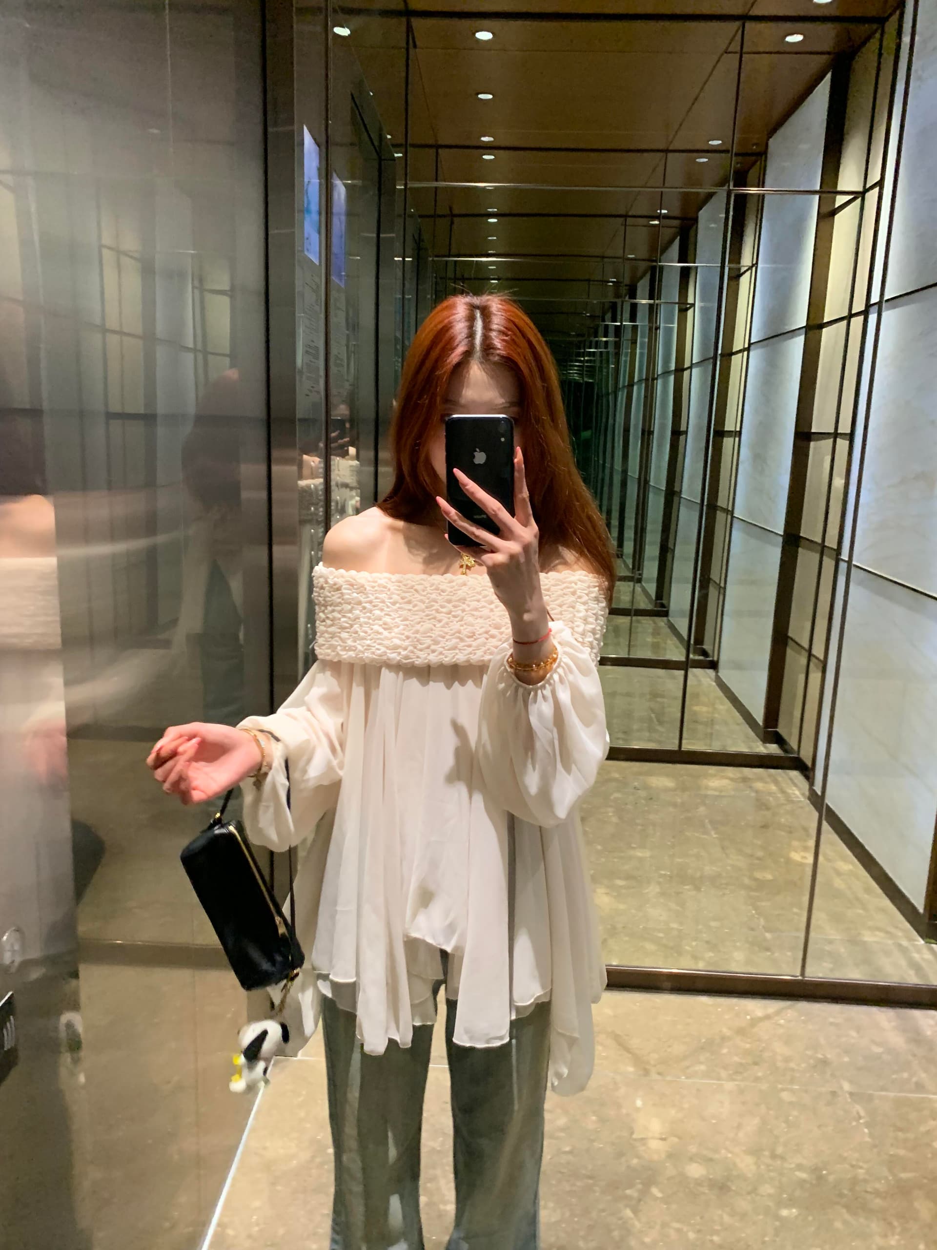 있음 선적 프릴 연인 디자인 센스 요정 달콤함 무거운 작업 주름 보트넥 오프숄더 쉬폰 블라우스 맨위 상세 이미지 30