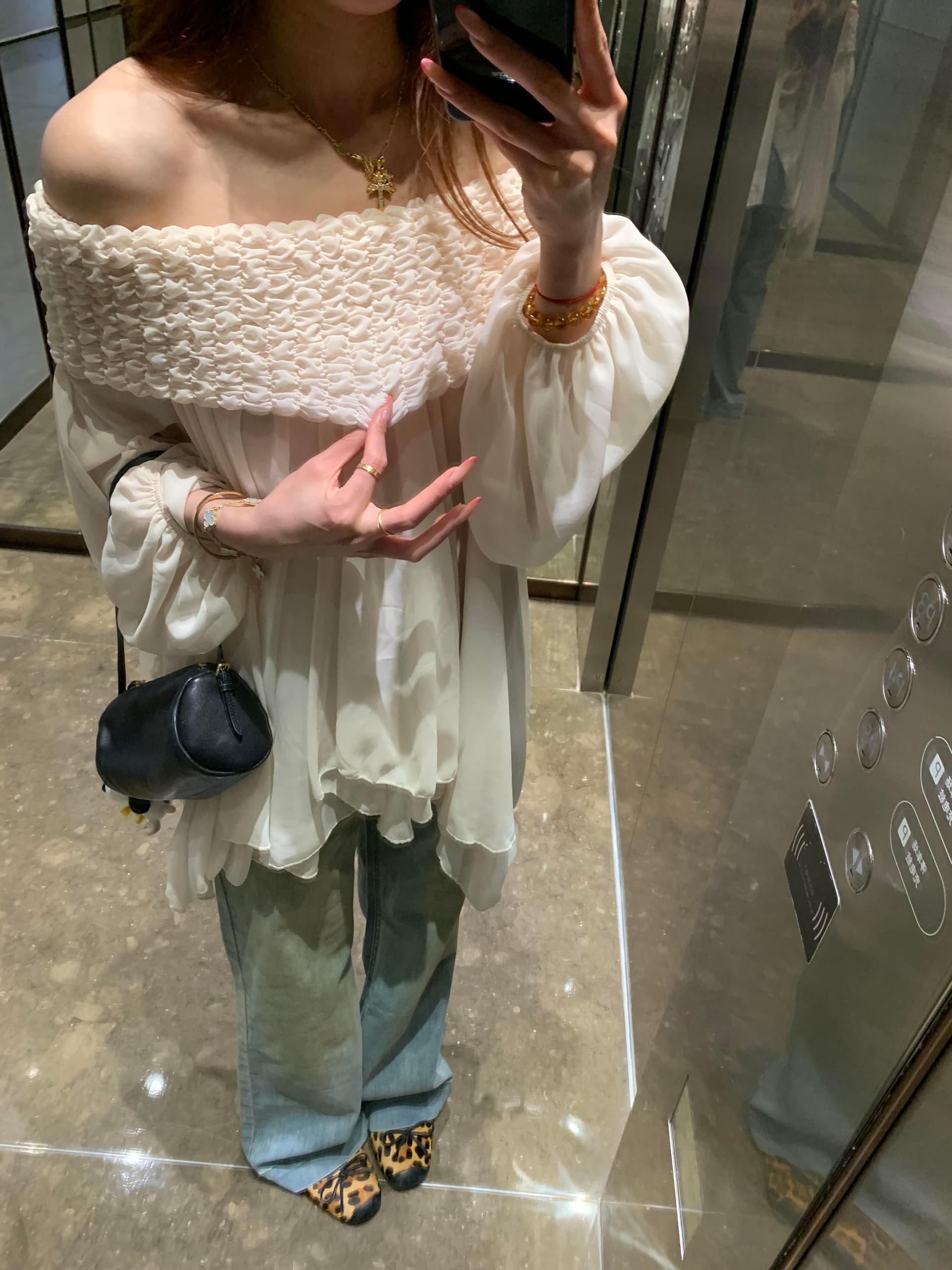 있음 선적 프릴 연인 디자인 센스 요정 달콤함 무거운 작업 주름 보트넥 오프숄더 쉬폰 블라우스 맨위 상세 이미지 35